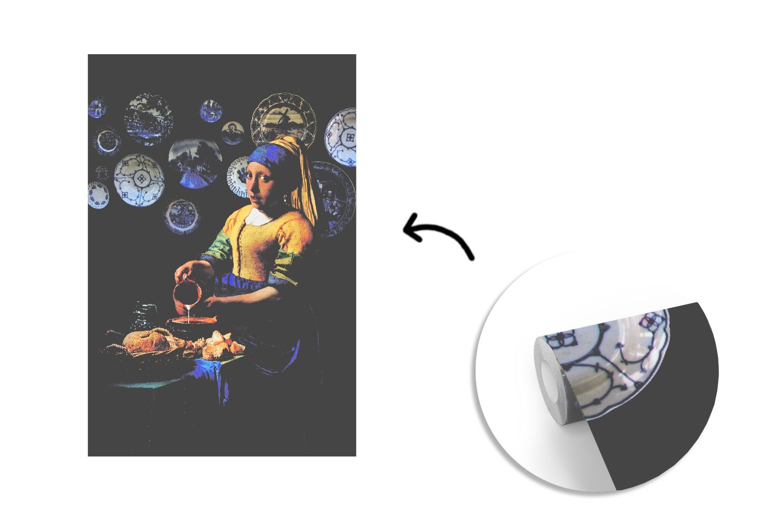 Wohnzimmer, für Das Wandtapete bedruckt, - (3 Fototapete mit MuchoWow Tapete Montagefertig Matt, Milchmädchen Vinyl dem - Mädchen Vermeer Perlenohrring, St),