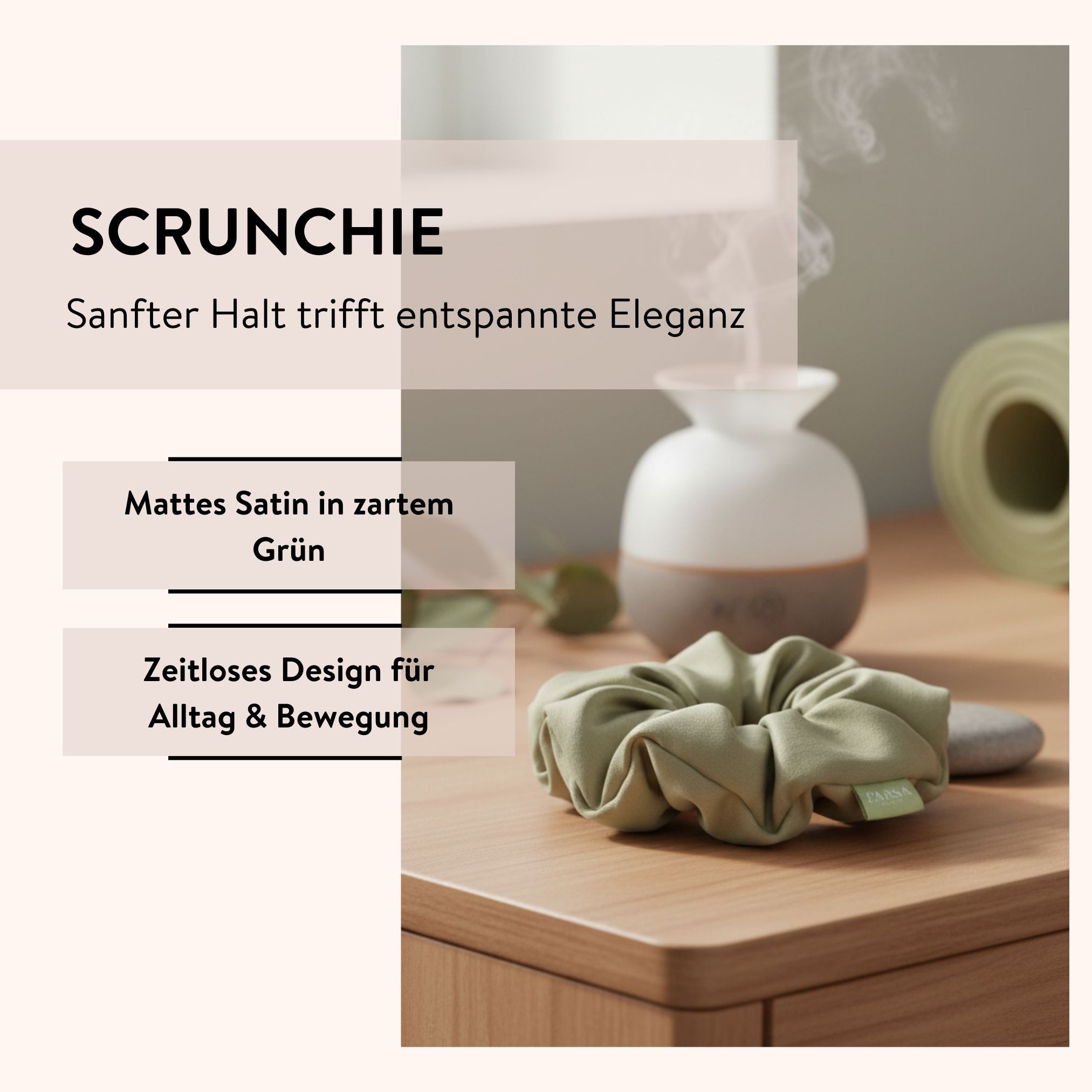 PARSA Beauty Zopfband Lifestyle Pure Balance Satin Scrunchie Grün, gepolstert, 1 Stk.