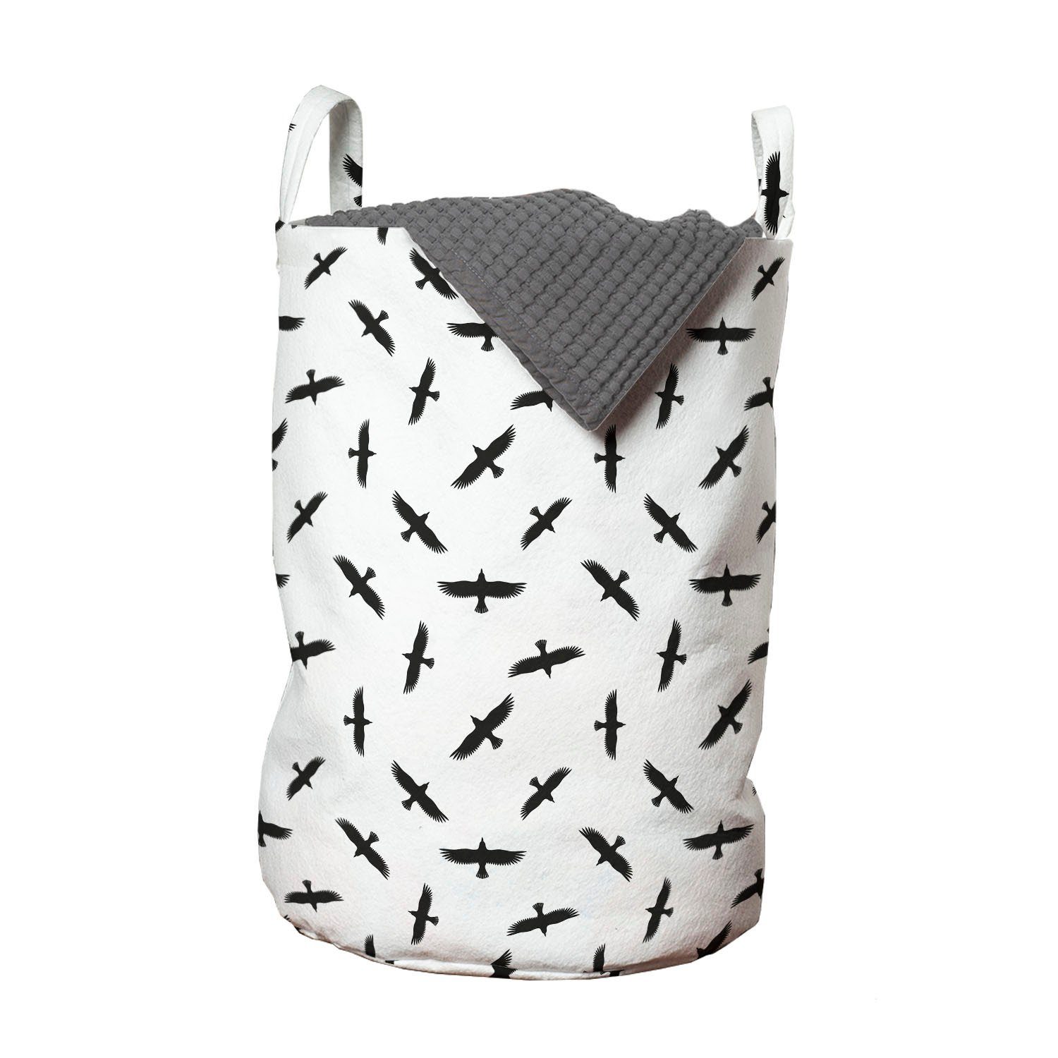 Abakuhaus Wäschesäckchen Wäschekorb mit Griffen Kordelzugverschluss für Waschsalons, Schwarze Krähe Minimal Flying Birds