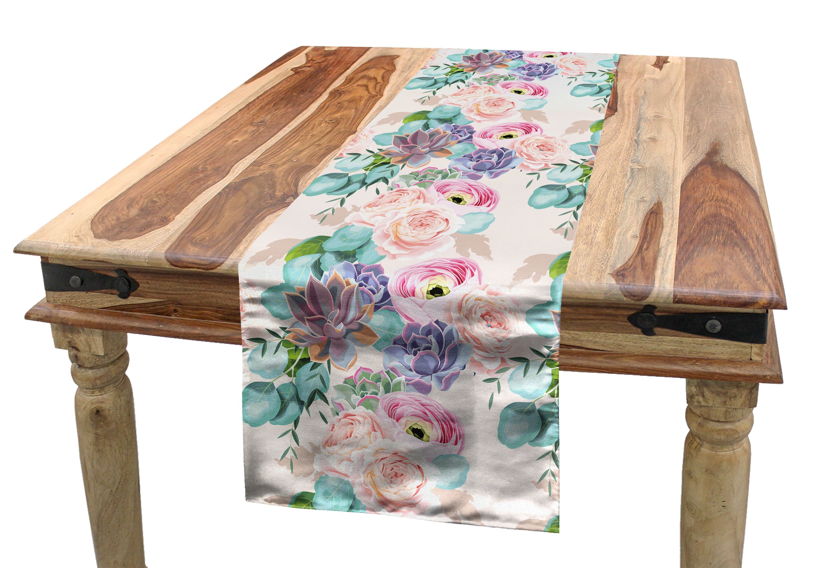 Abakuhaus Tischläufer Esszimmer Küche Rechteckiger Dekorativer Tischläufer, Blumen Verschiedene Blumen Blooming