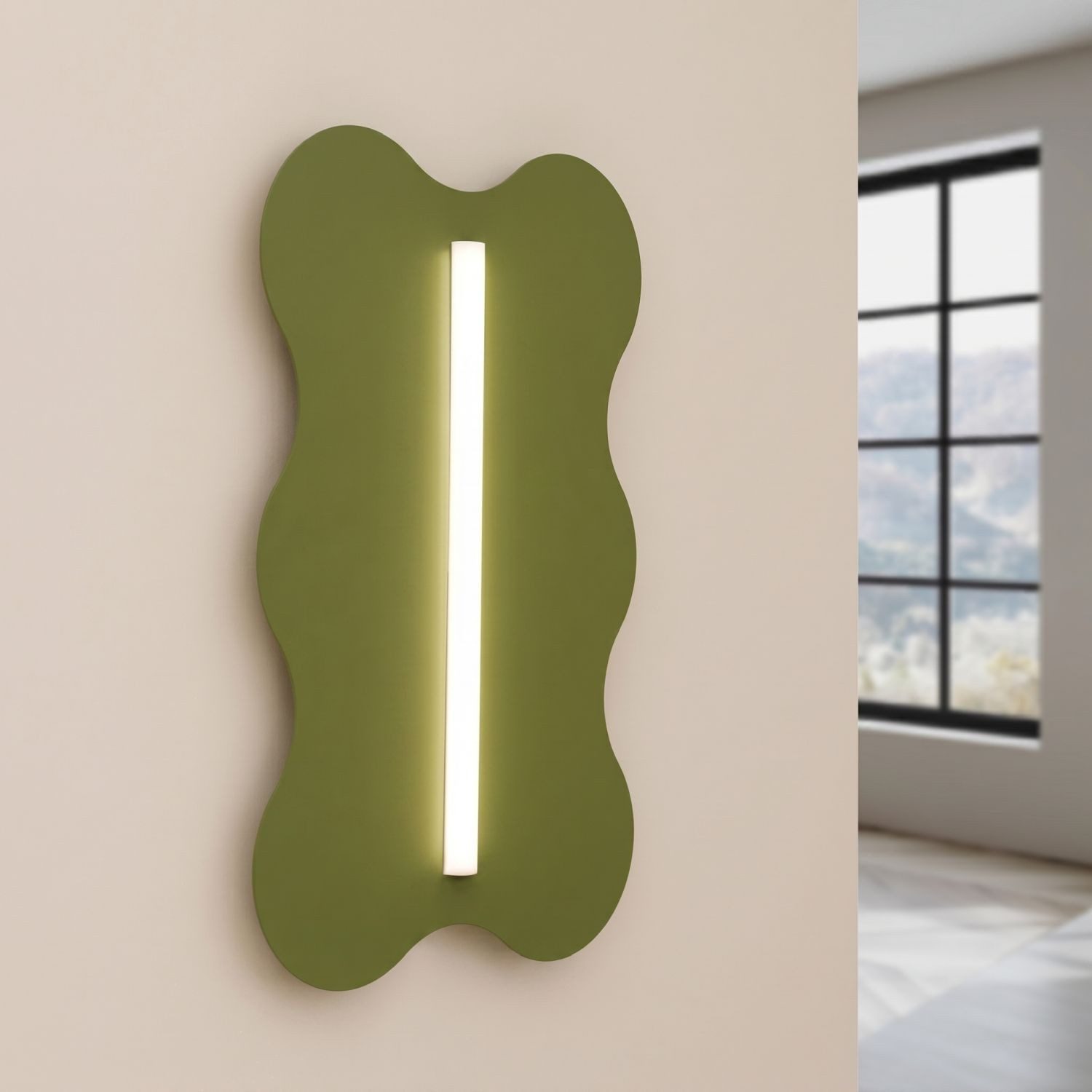 Licht-Erlebnisse Wandleuchte LENZ, ohne Leuchtmittel, Metall 66 cm hoch Olivgrün Modern