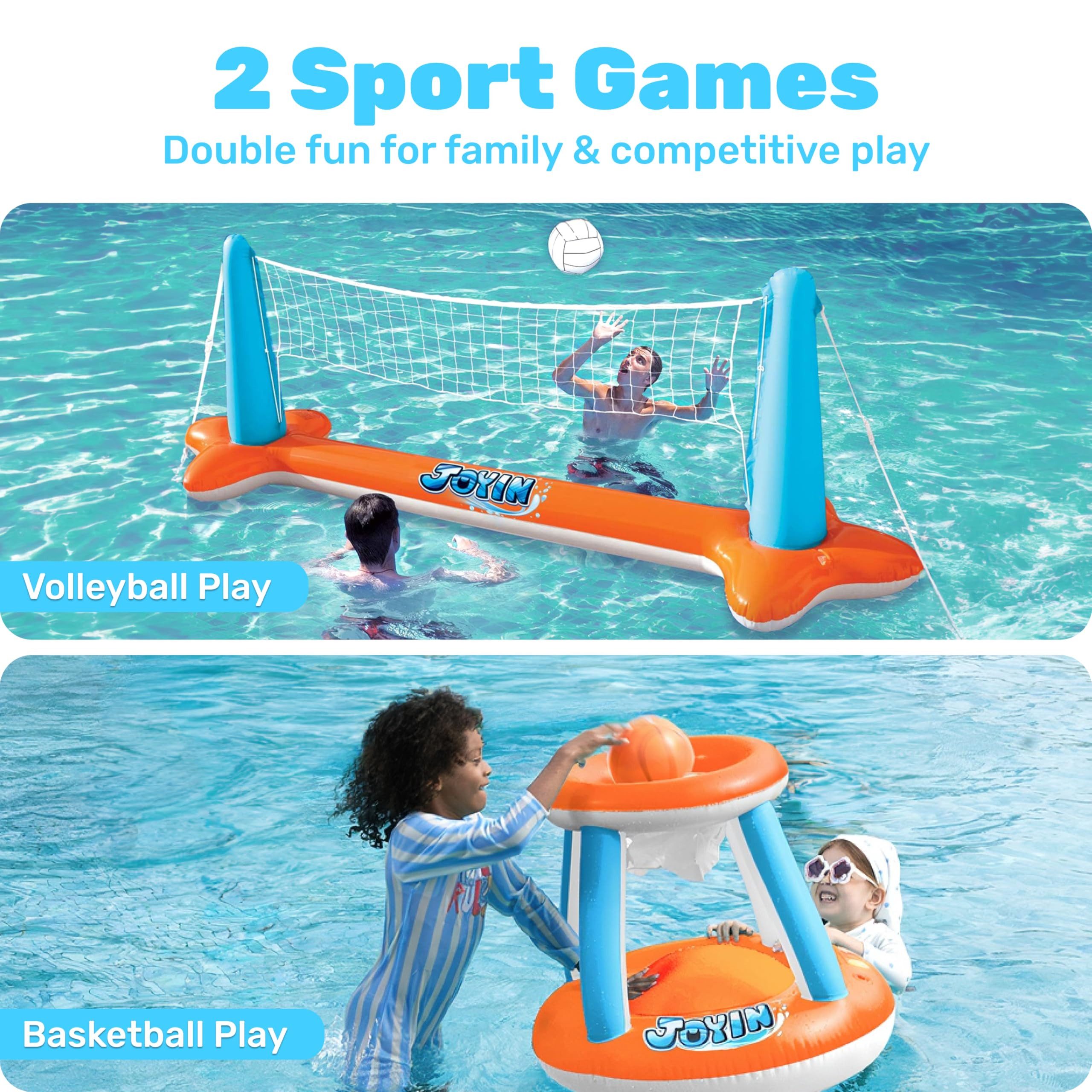 sloosh Aufblasbares Bällebad SLOOSH Aufblasbare Pool Float Set, Volleyballnetz & Basketballkörbe