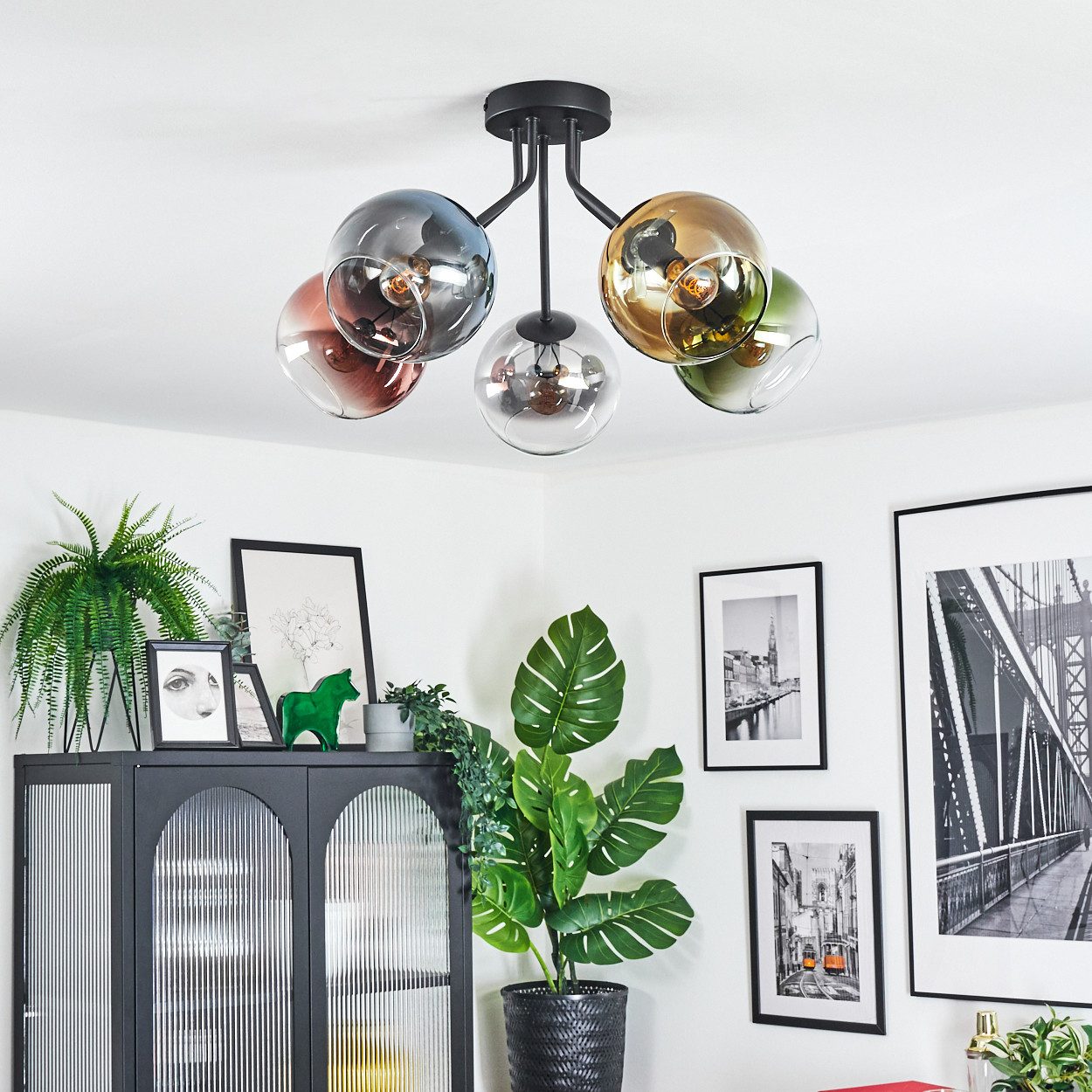 hofstein Deckenleuchte Deckenlampe aus Metall/Glas in Blau/Grün/Gold/Chrom/ günstig online kaufen