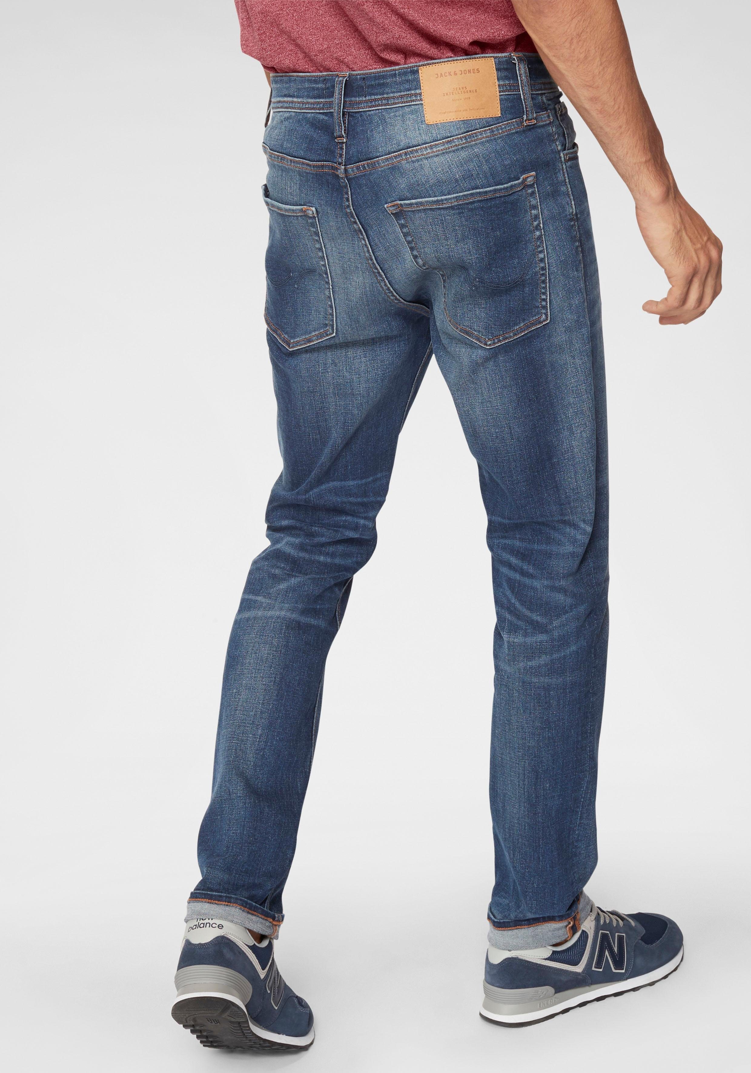Jack & Jones Slim-fit-Jeans JJITIM mit Waschung und praktischen Taschen Abriebeffekte, modisch, slim fit, Denim
