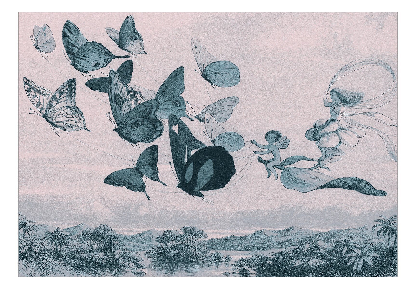 lichtbeständige 1x0.7 Tapete Fairy Design Butterflies and m, Vliestapete halb-matt, KUNSTLOFT