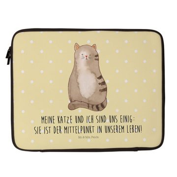 Mr. & Mrs. Panda Laptop-Hülle Katze sitzend - Gelb Pastell - Geschenk, Herz, Computertasche, Schutz