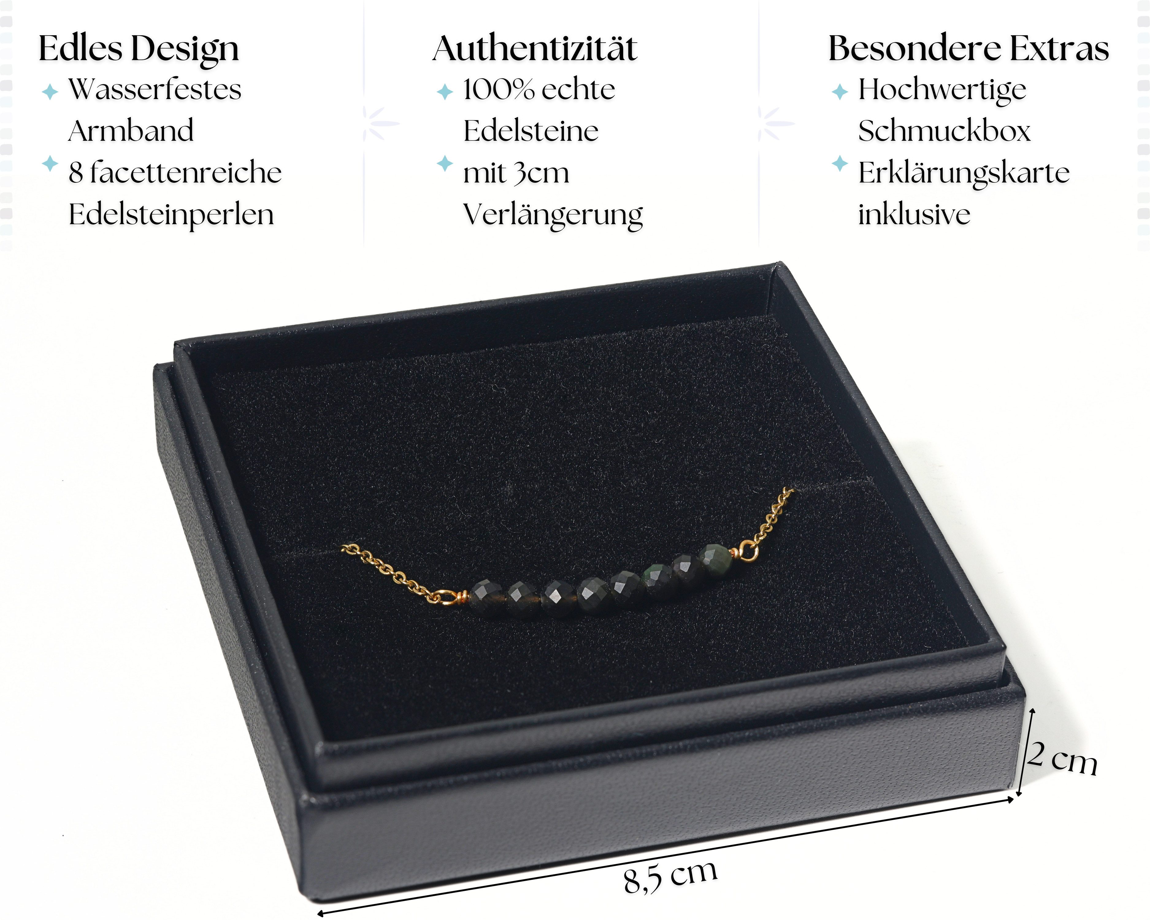 LAVISA Armband Edelstein - echte Naturstein Perlen 4mm, 8 Perlenarmband, Kristalle – Bild 4 von 5