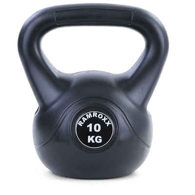 RAMROXX Kettlebell 10 kg Profi Kettlebell Kugelhantel Schwunghantel Schwarz, Durch die PE Ummantelung besonders bodenschonend