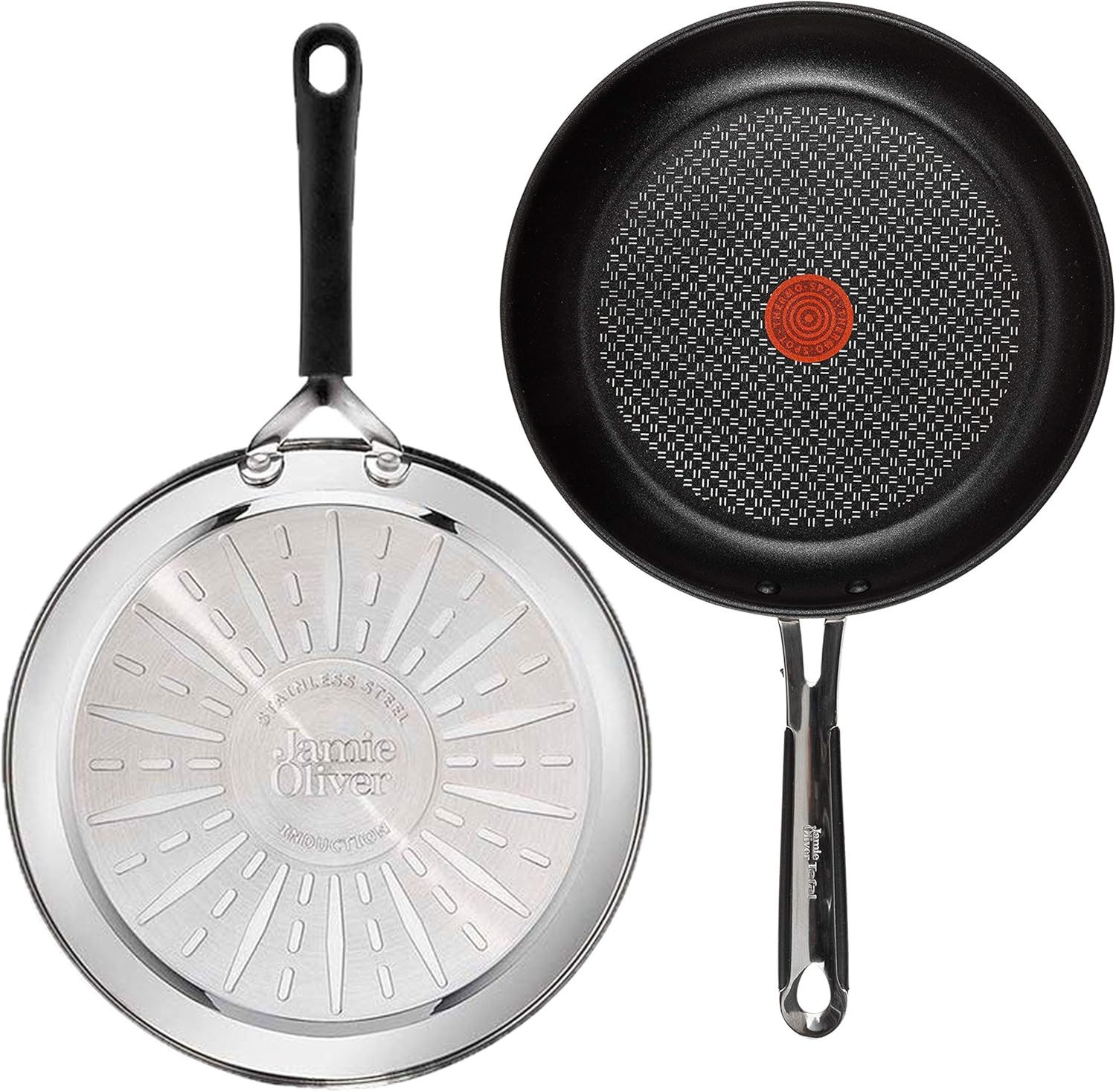 Tefal Bratpfanne Jamie Oliver E30 Pfanne 28cm Set3 Bratpfanne alle Herdarten+ Induktion, Edelstahl 18/10 (Pfanne, Bratpfannen Set, Pfannenset, Wok, Wokpfanne, Schmorpfanne, Pfannen, Inkl. 1 Wender & Filzschoner), Säurebeständig