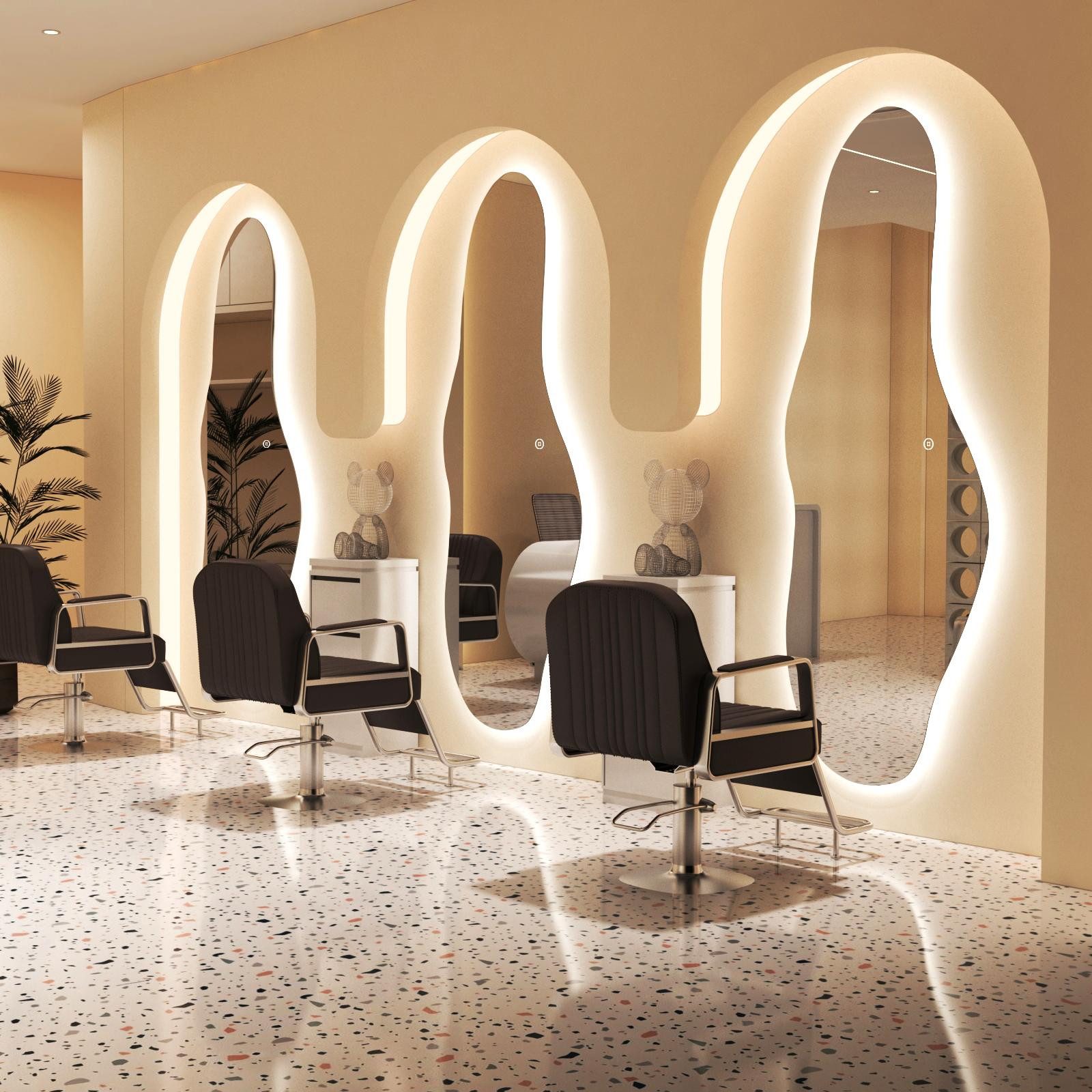 WDWRITTI Spiegel Friseurspiegel groß für Friseurladen Friseurspiegel Hotel Wohnzimmer (Wandspiegel mit LED Beleuchtung Asymmetrisch, 1-St., 165x60cm), 3Lichtfarben, Dimmbar, Speicherfunktion