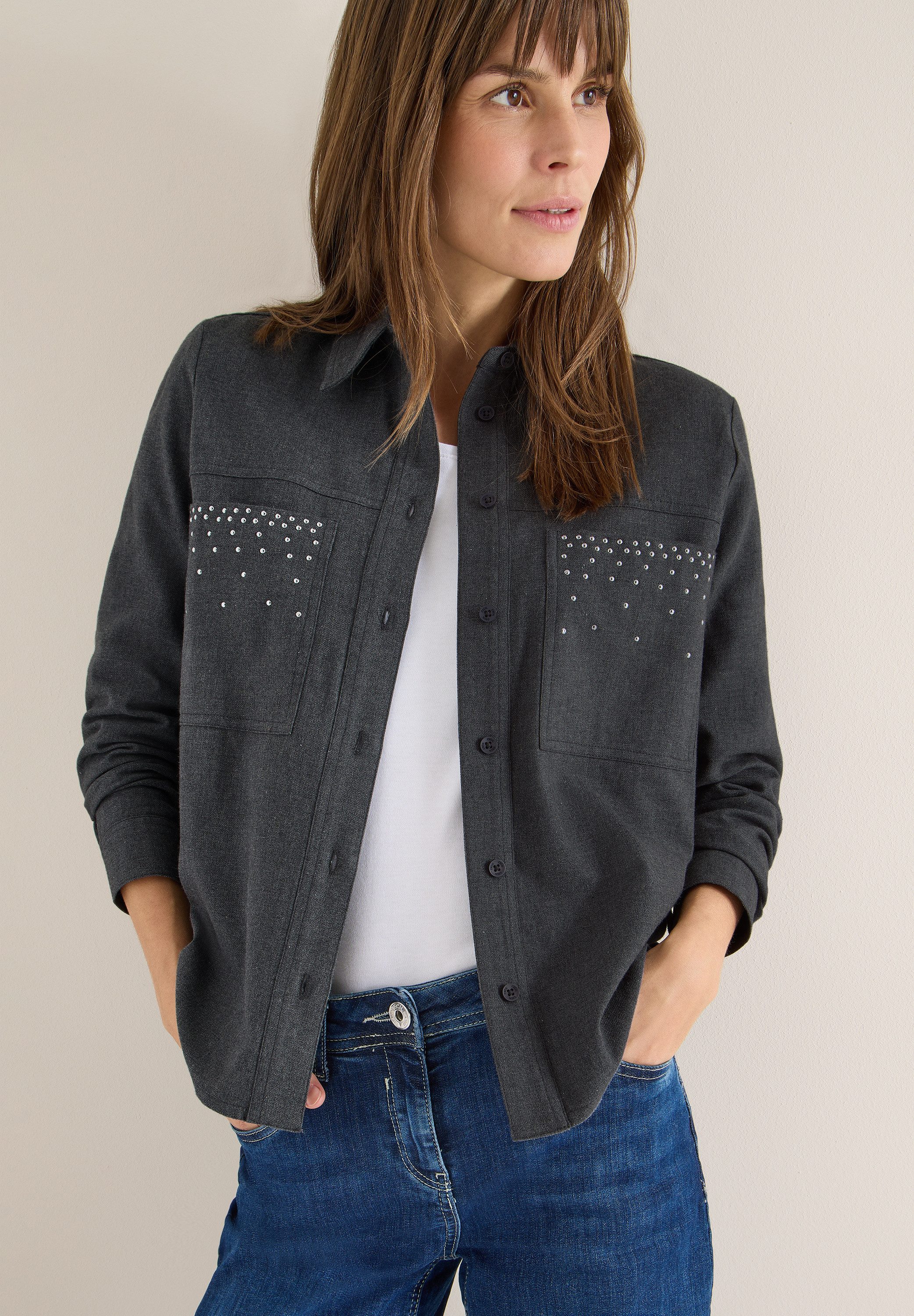 CECIL Flanellbluse mit Nieten