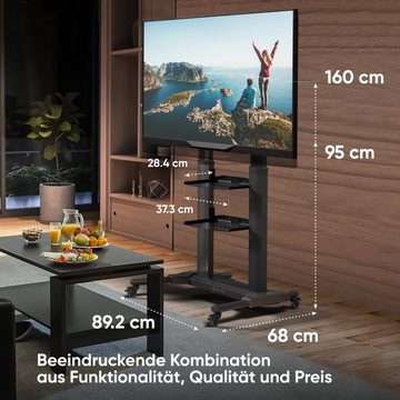 ONKRON TV Standfuss mit Rollen (TS2771-BLK) TV-Ständer, (bis 80 Zoll, TV-Ständer, TV-Ständer, rollbar, höhenverstellbar, mit Rollen, mit Bewegunssperre)