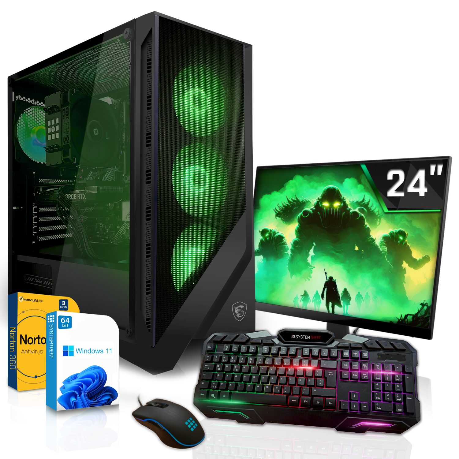 SYSTEMTREFF Gaming-PC-Komplettsystem (24", Intel Core i7 12700F, Radeon RX 7600, 16 GB RAM, 1000 GB SSD, Windows 11, WLAN)