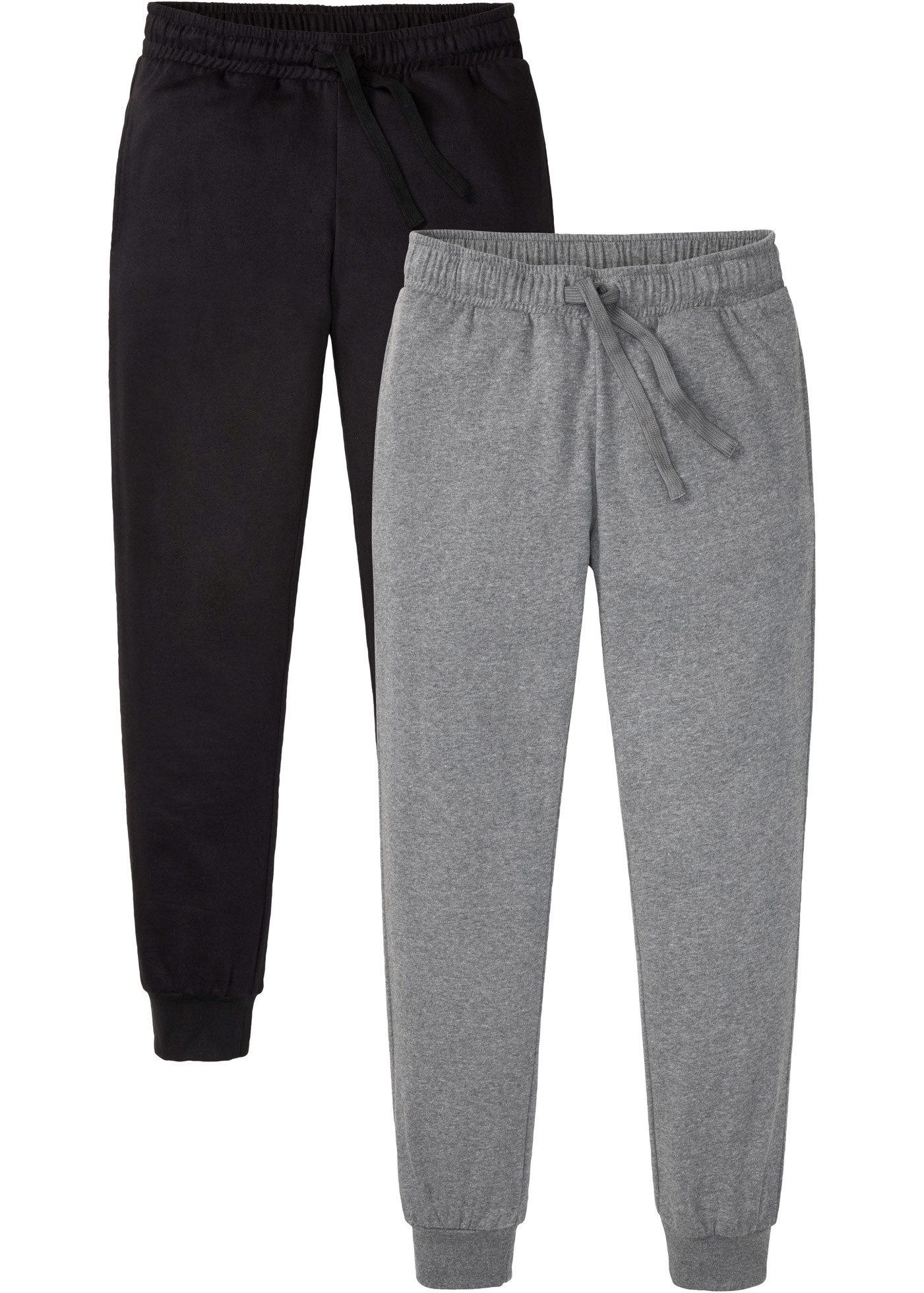 bonprix Jogginghose (Packung, 2-tlg) aus Baumwolle und Polyester, mit elastischen Bündchen am Saum