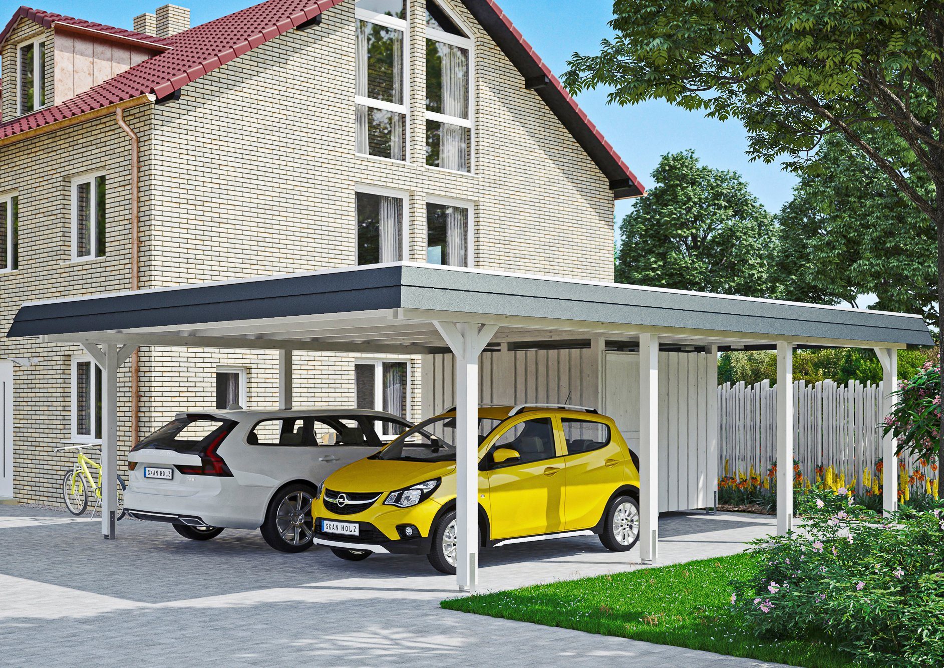 Skanholz Doppelcarport Wendland, BxT: 630x879 cm, 216 cm Einfahrtshöhe weiß