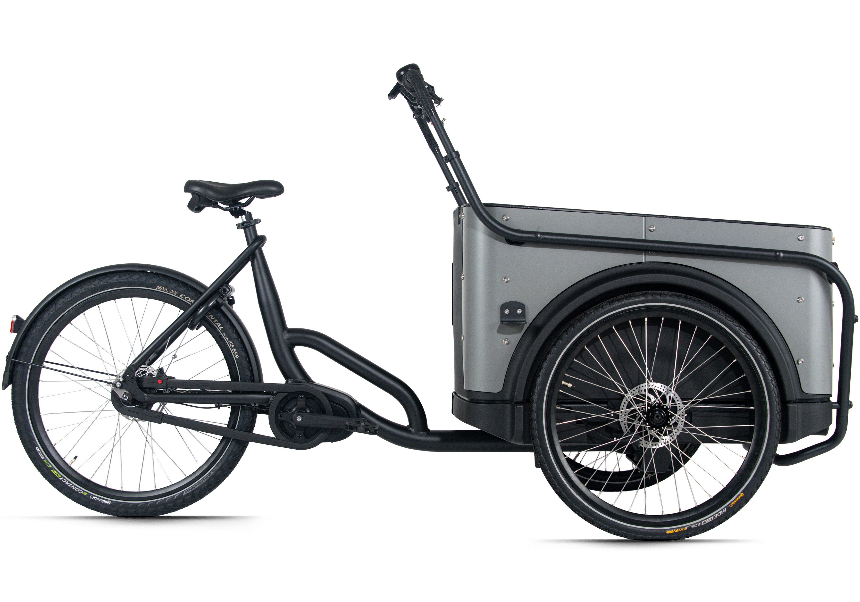 Royal Cargo Bikes E-Bike Lastenrad Cargo 3W Premium 17,5Ah / 630 Wh 24 / 26 Zoll grau, 7 Gang Shimano Nexus Schaltwerk, Nabenschaltung, Mittelmotor, 630 Wh