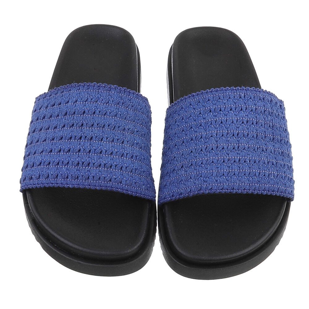 Ital-Design Moderne Damen Sandalen mit geflochtenem Obermaterial Pantolette (89372629) Flach Pantoletten in Blau – Bild 4 von 5