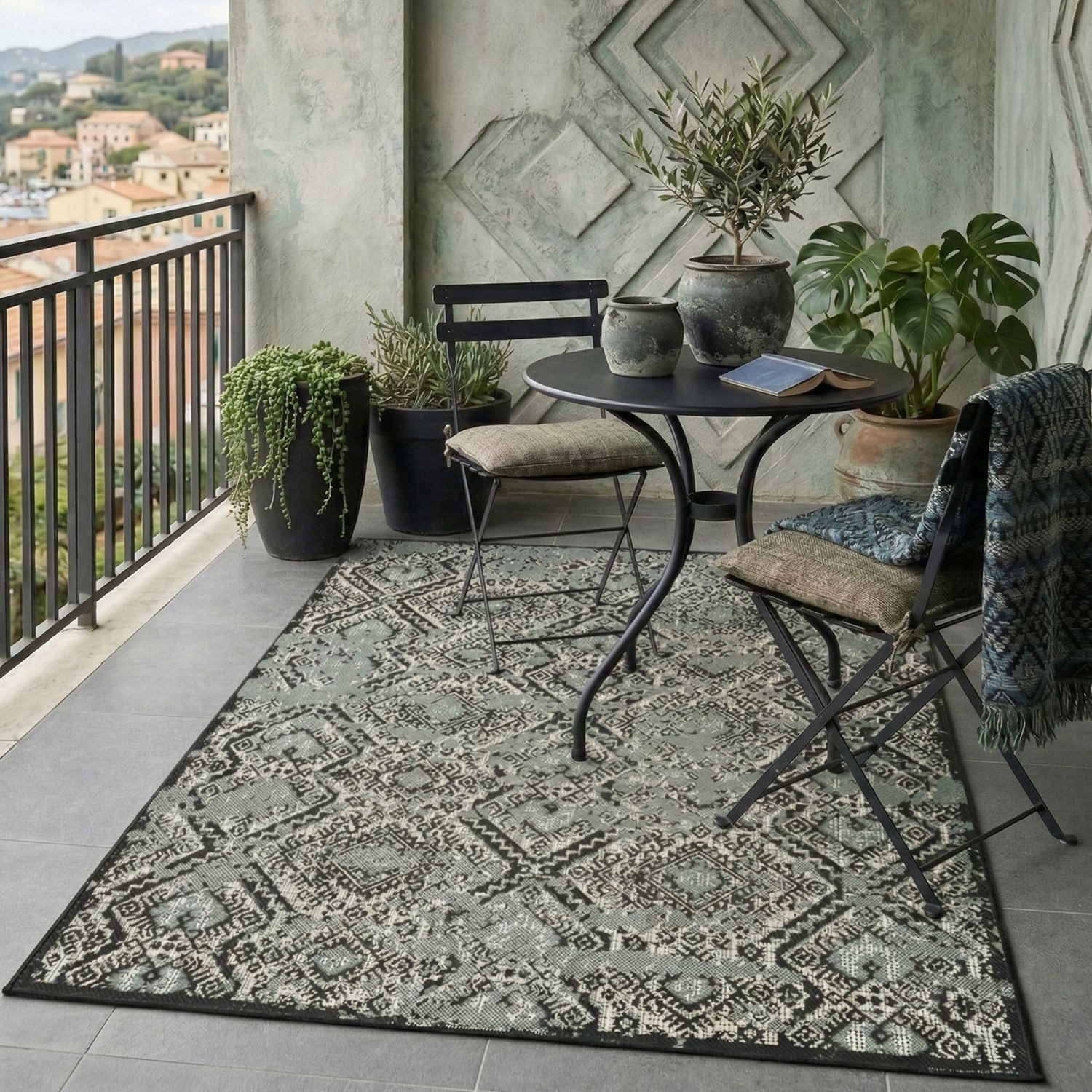 Vimoda Outdoorteppich Teppich In- und Outdoor Terrassen & Balkon Küche, Rechteckig, Höhe: 5 mm, Läufer Blumen Design wasserabweisend schnell trocknend