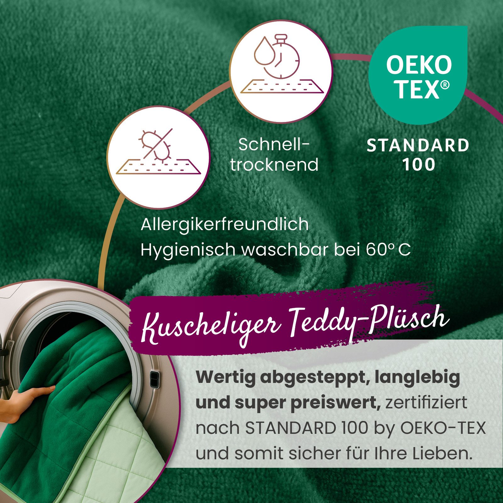 wometo Microfaserbettdecke Plüsch Steppbett Bi-Color 155x220 cm, Füllung: Kunstfaser, OEKO-TEX®, gesteppte Bettdecke mit flauschiger Flanellseite