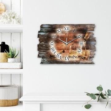 Kreative Feder Funkwanduhr Design-Wanduhr „Whisky & Zigarre“ aus Holz (ohne Ticken; flüsterleises Uhrwerk; außergewöhnlich, modern)
