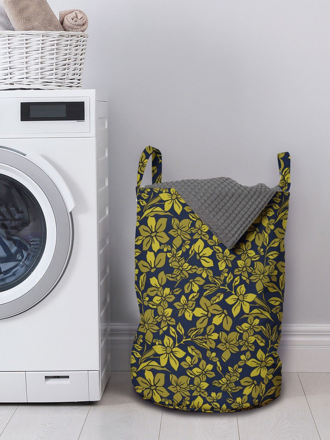 Abakuhaus Wäschesäckchen Wäschekorb mit Senf für Waschsalons, Kordelzugverschluss Blumenaufbau Mystical Griffen