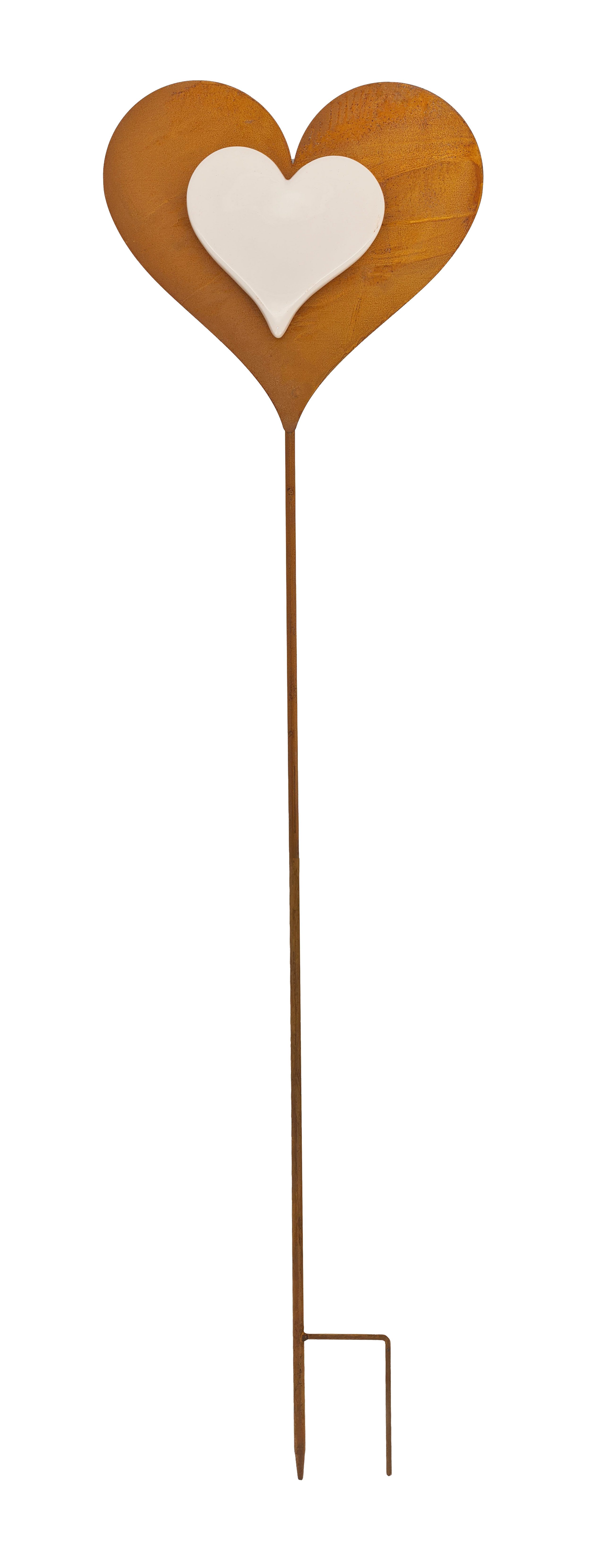 Gartenstecker Herz, Metall, Edelrost, 111 cm