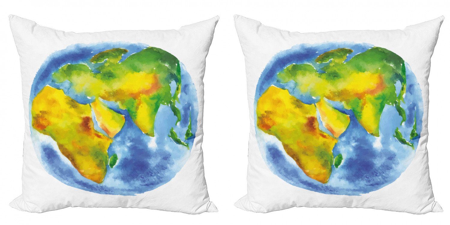 Kissenbezüge Modern Accent Doppelseitiger Digitaldruck, Abakuhaus (2 Stück), Erde Globe of ErdAquarelle