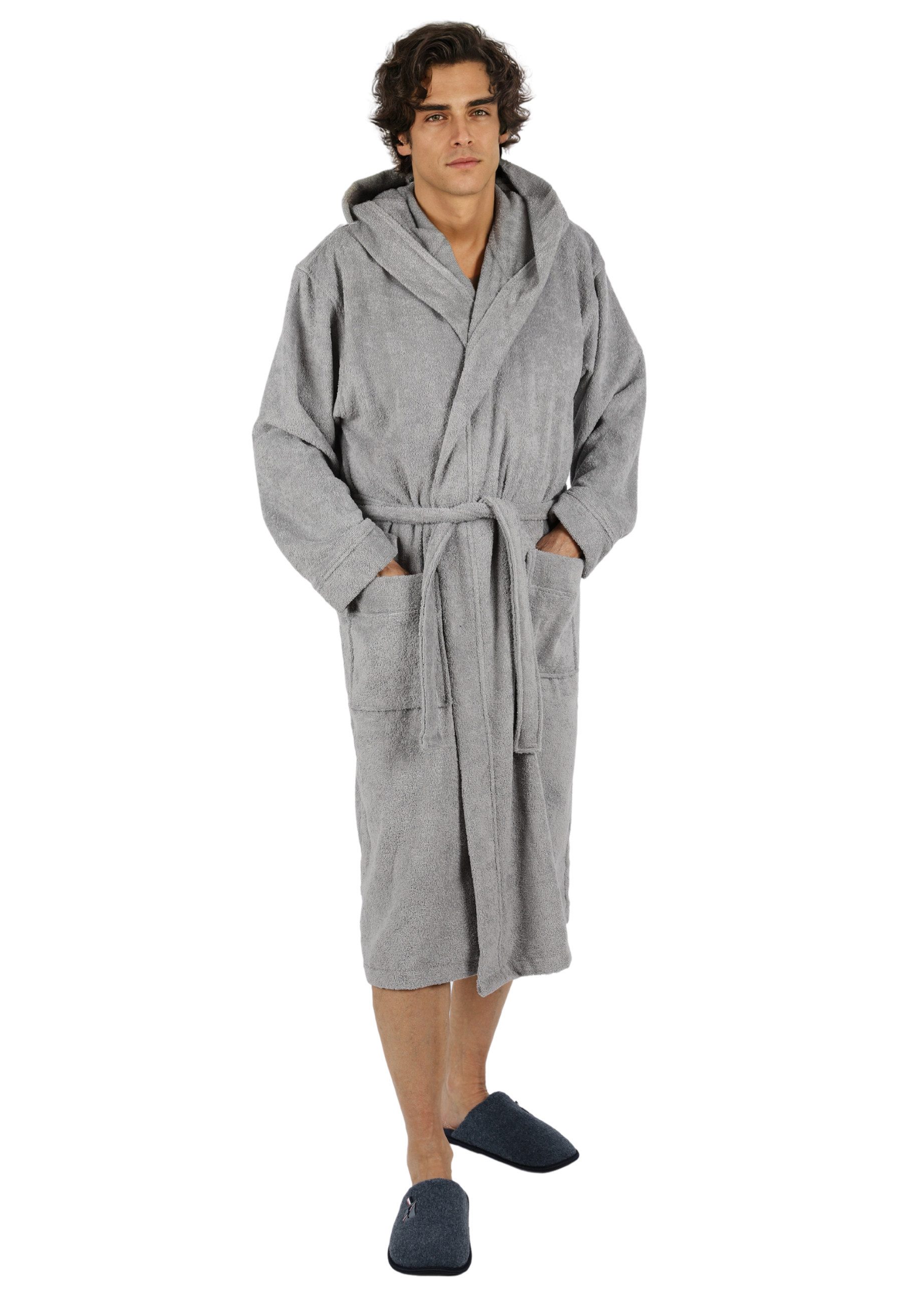 COFI 1453 Herrenbademantel Bademantel lang, Herren, mit Kapuze Frottee Saunamantel