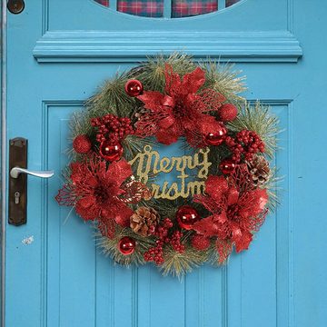 Rutaqian Dekokranz Weihnachten Kranz Tür Deko Künstlicher Weihnachtsdeko Türkranz, 33 cm Türkranz Weihnachten Haustür