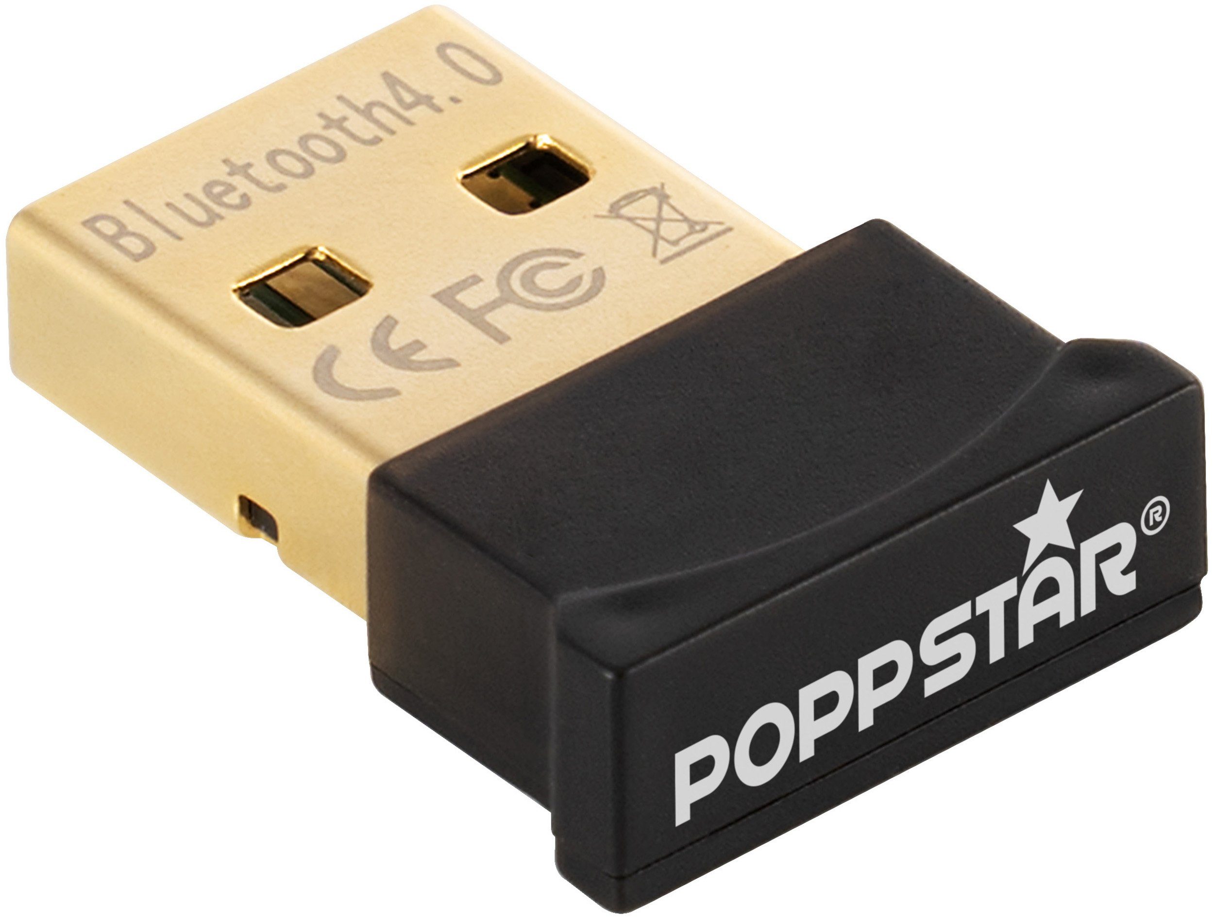 Poppstar USB Bluetooth 4.0 Adapter Stick zum Nachrüsten USB-Adapter zu USB  3.0 Typ A, Plug & Play für PC Windows, Notebook, Reichweite bis 20m