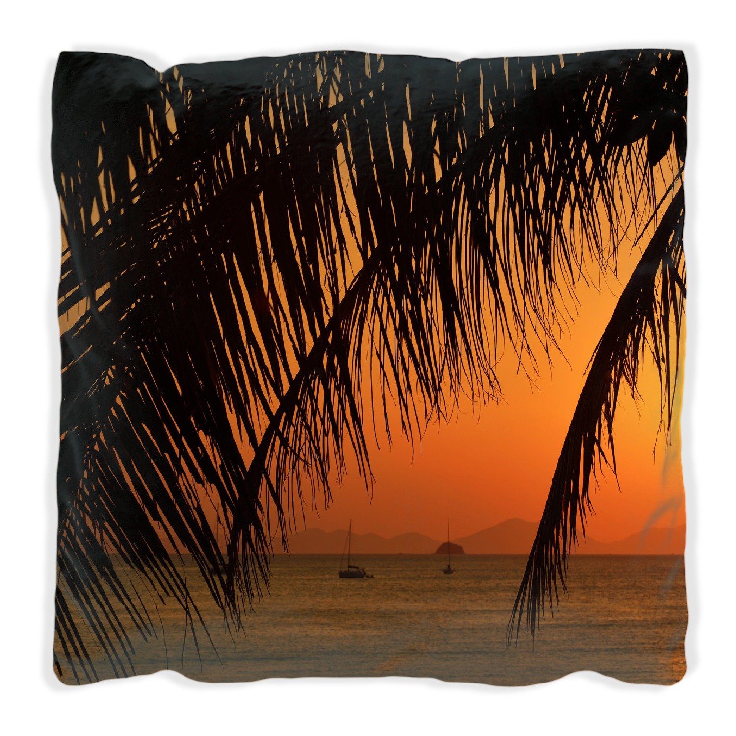 Wallario unter Palmenblättern, Dekokissen Sonnenuntergang handgenäht