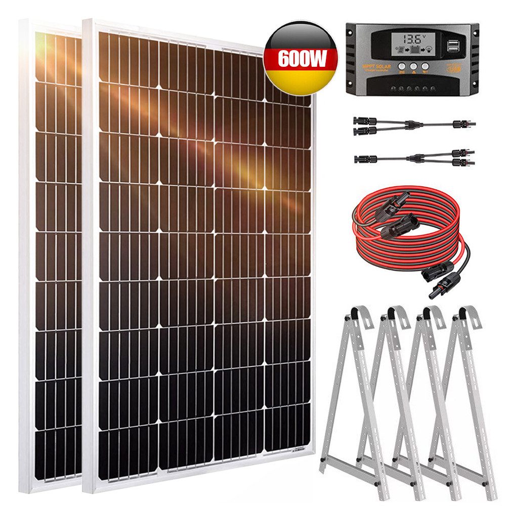 Rhein Beleuchtung Solarmodul 600W 12V Solaranlage Komplettset mit Solarpanel - Monokristallin, 600 W, Monokristalli, (Set, 1-St., Solarmodule für Garten/Haus/Camping - Einfache Montage), IP65 + MPPT Regler - Ideal für Wohnmobil Komplettset