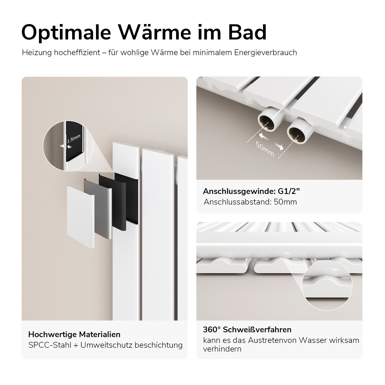 EMKE Heizkörper Flach Vertikal Einlagig Design Paneelheizkörper Höhe: 160/180cm, 751W für 8qm Raum Mittelanschluss Weiß