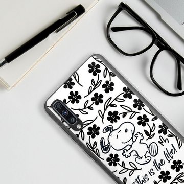 DeinDesign Handyhülle Peanuts Blumen Snoopy Snoopy Black and White This Is The Life, Samsung Galaxy A70 Silikon Hülle Bumper Case Handy Schutzhülle