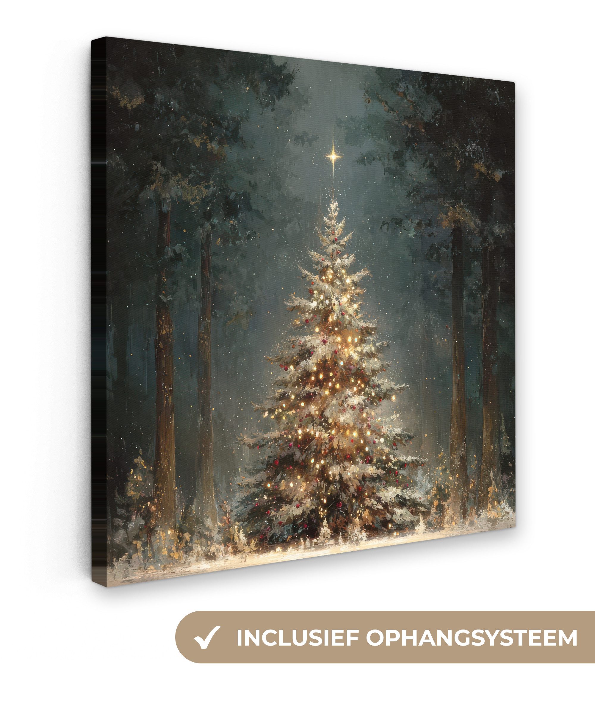 OneMillionCanvasses® Leinwandbild Weihnachtsbaum - Wald - Schnee - mehrfarbig, Fotodruck (1 St), Wandbild, Deko Schlafzimmer Wohnzimmer Flur 20x20 cm
