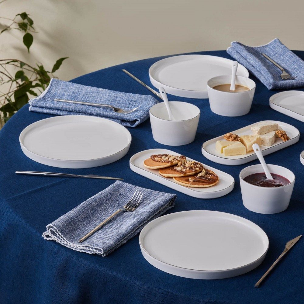 Karaca Frühstücksteller Forever Bone Bomo 22 Frühstücksteller 6 Personen Frühstücksset, Platin