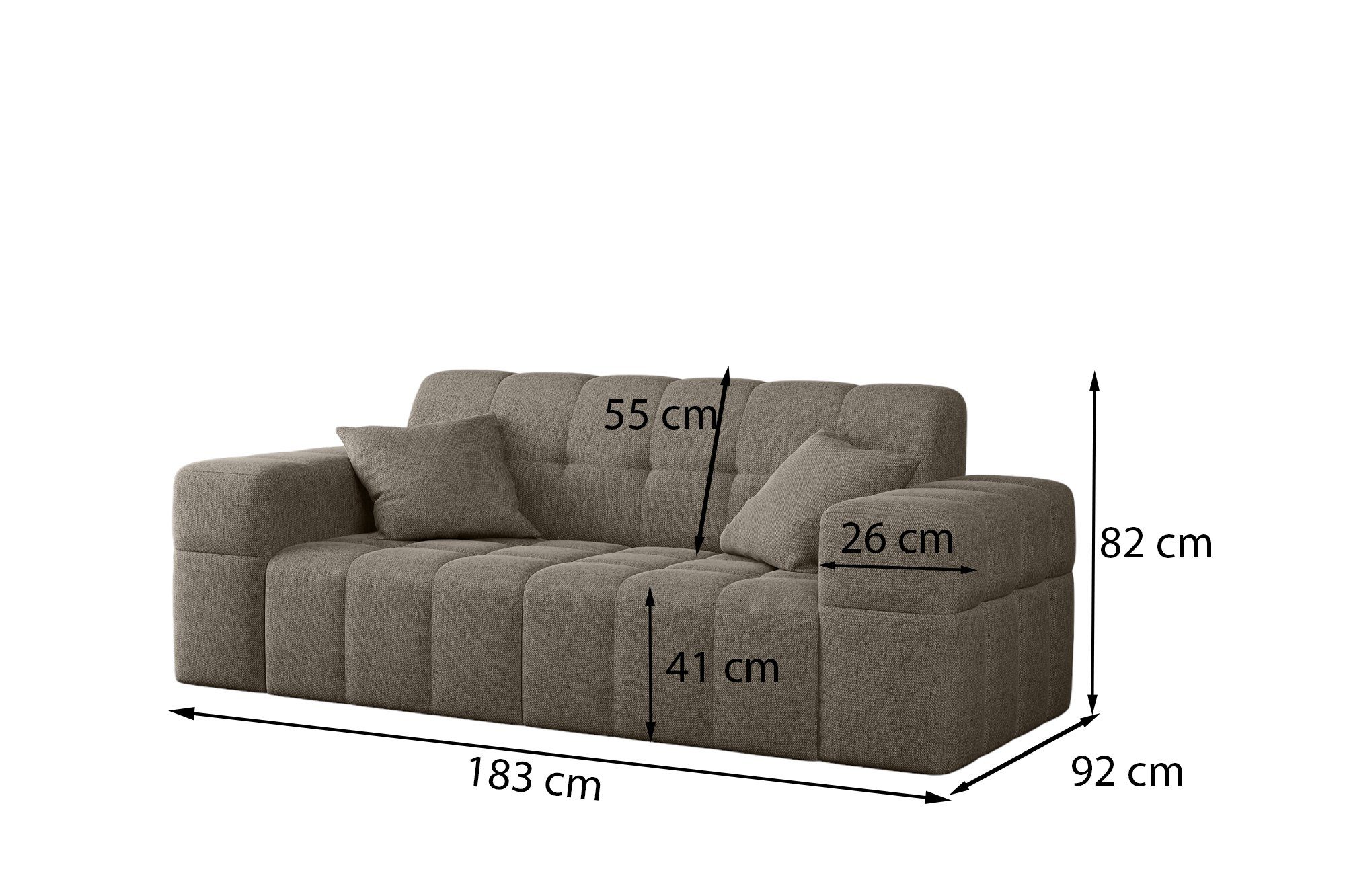 Sofa Neve, Sofa Stoff in Fun 2-Sitzer Möbel NANCY Rundumbezug Designer-Sofa Tannengrün