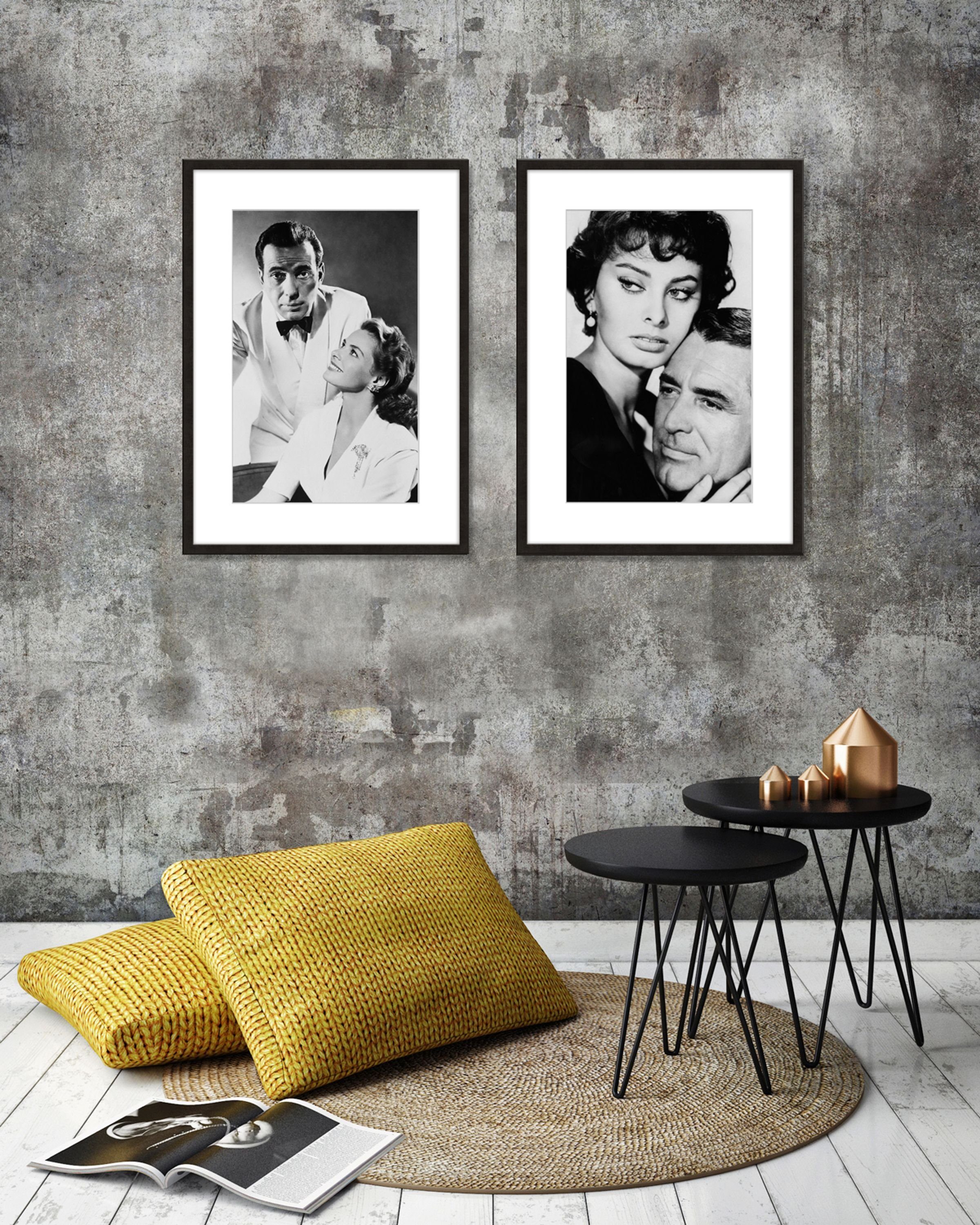 Sophia Loren, 51x71cm mit Sophia Grant Cary Bild mit Bild Loren & Film-Stars: / Rahmen artissimo schwarz-weiß / Rahmen Poster gerahmt