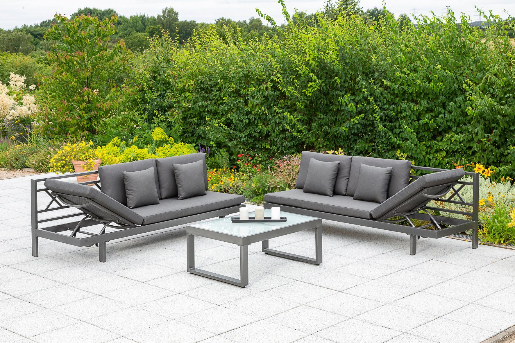 MERXX Loungeset »Artessa«, 13tlg., 2 Sofas, Tisch 90x65 cm, Textil/Alu