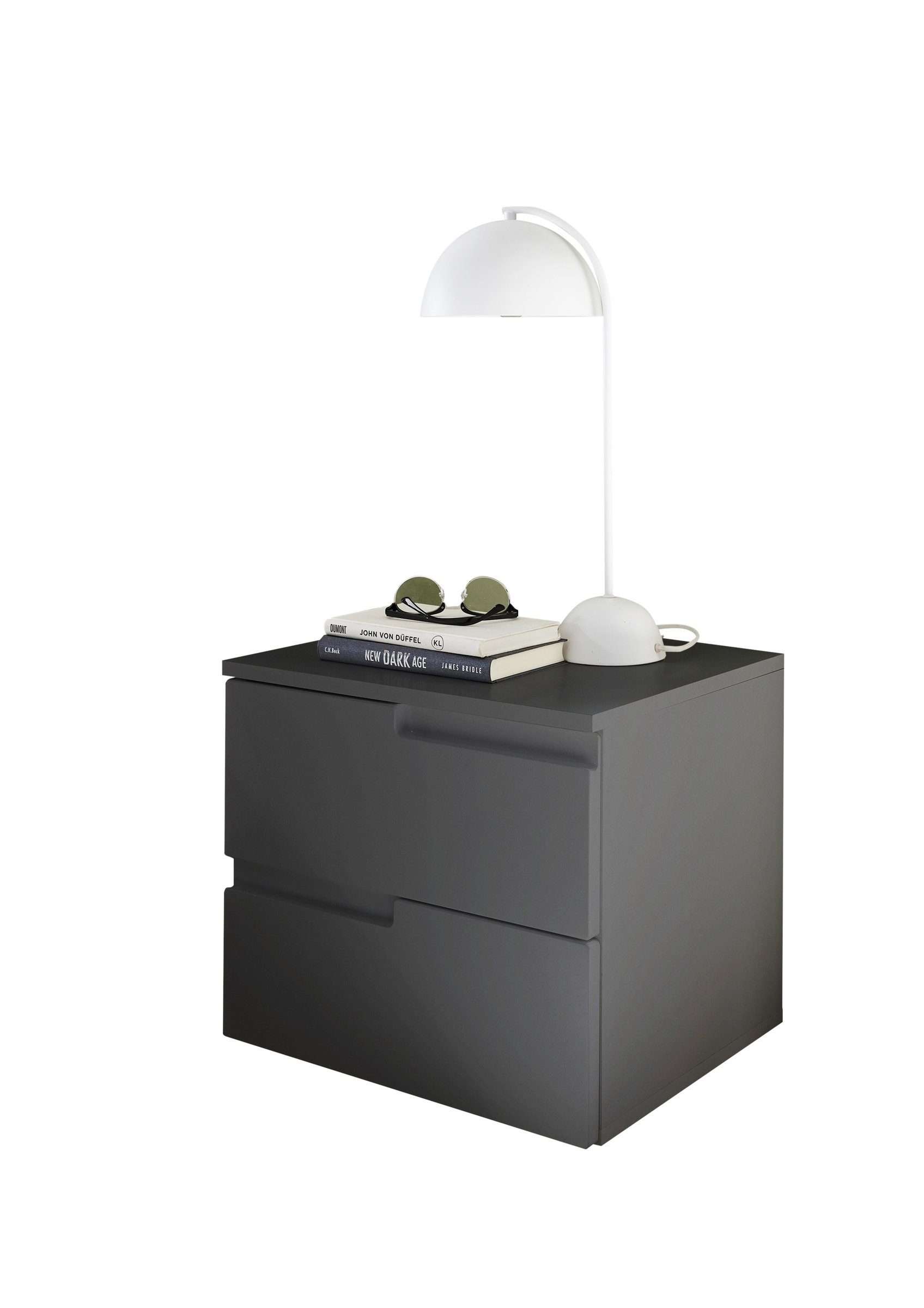 Pol-Power Nachtkommode in Graphit matt mit 2 Schubladen (BxHxT: 46x42x40 cm)