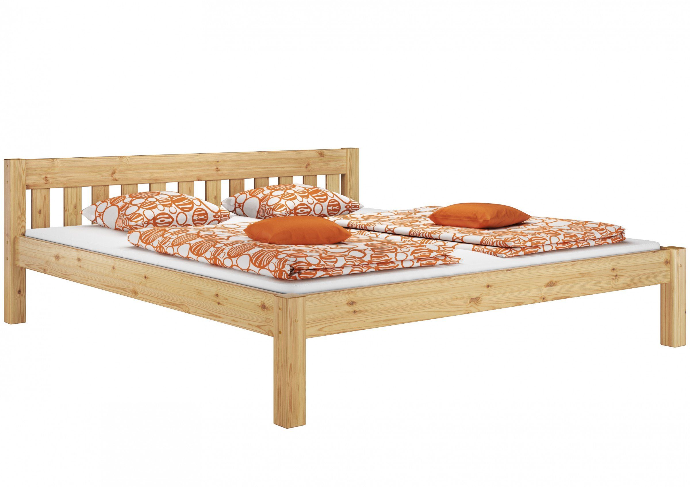 ERST-HOLZ Bett Doppelbett mit zwei Matratzen und Rost 180x200, Kieferfarblos lackiert
