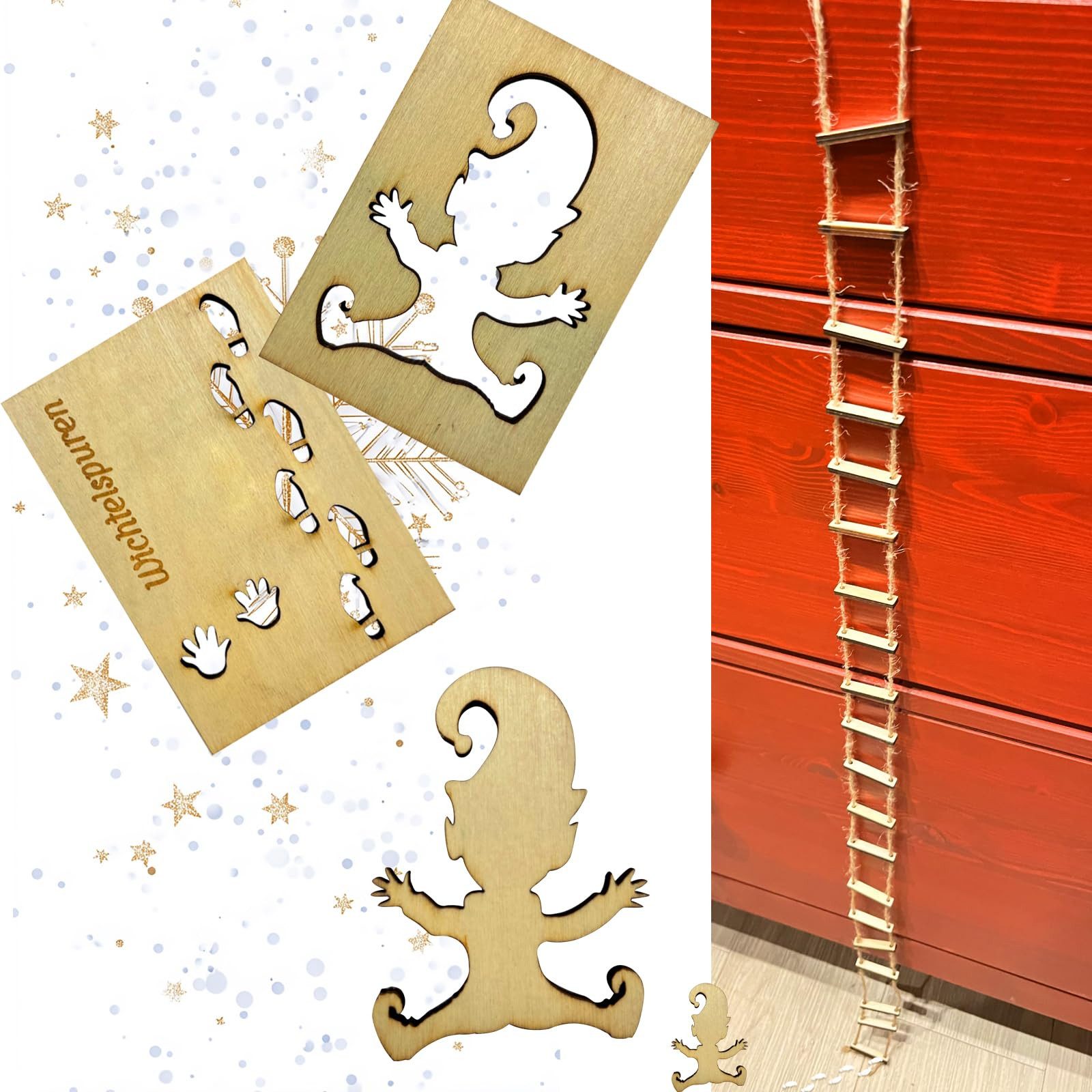 FOUORTUNATE-BEE Malschablone Wichtel Schablone Fußabdrücke, Strickleiter für Wichtelstreich, Wichtel strickleiter, Für Glass Door Floor, Weihnachtsdekoration