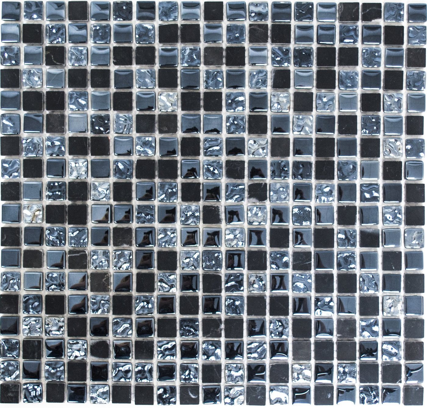 Thumbnail - Mosani Mosaikfliesen Glasmosaik Naturstein Mosaik grau schwarz glänzend / 10 Matten