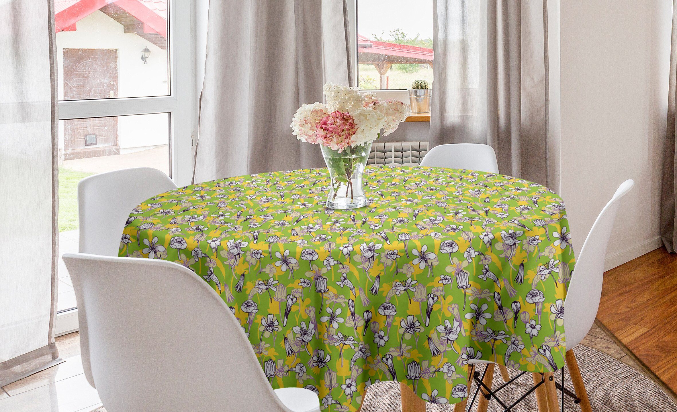 Abakuhaus Tischdecke Kreis Tischdecke Abdeckung für Esszimmer Küche Dekoration, Blumen Kräuter-Blüten-Feld | Tischdecken