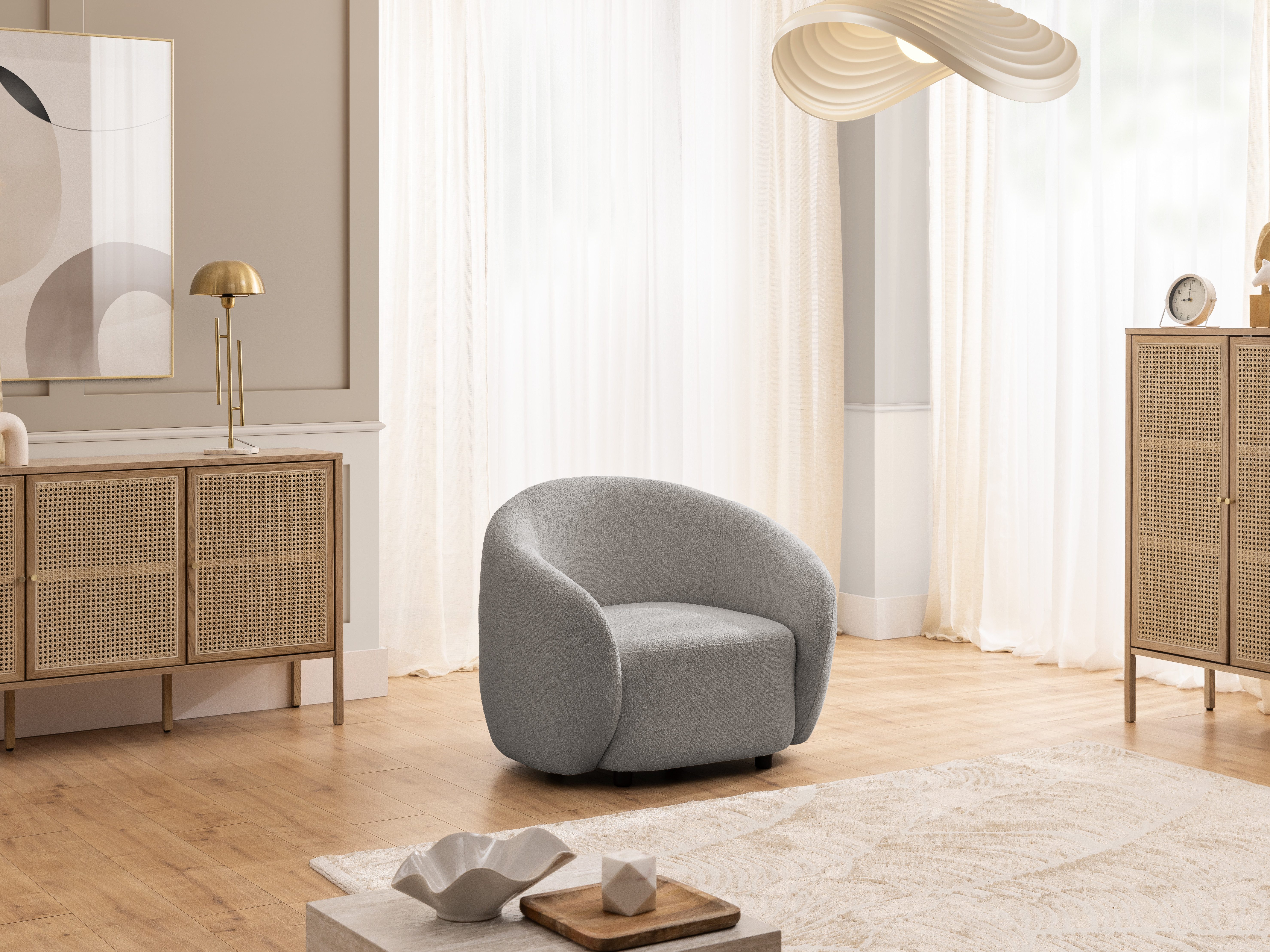 S-Style Möbel Cocktailsessel Roundi aus Bouclé, Luxus & Moderne Kollektion, mit geschwungener Form