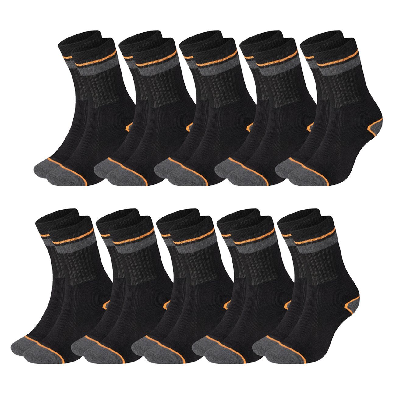 Black+Decker Sportsocken Heavy Fabric Crew (10-Paar) Work Arbeitssocken im 5er 10er 15er Sparpack 10 Paar Grey/Black (BX/CHS/1/X5/DEKC)