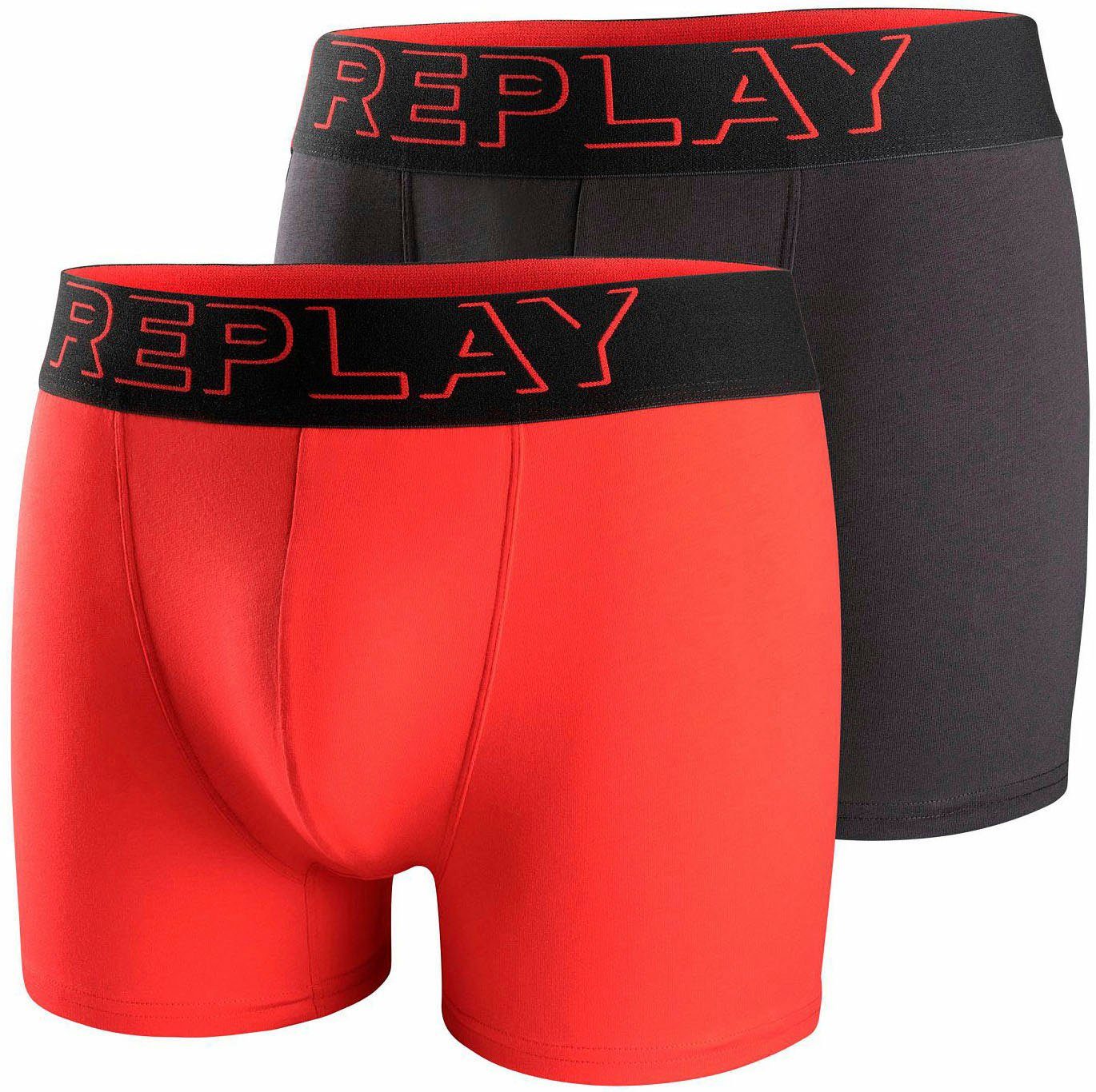 Replay Boxershorts BOXER Style 2 T/C Cuff 3D logo 2pcs Box (Packung, 2er-Pack) mit Logoschriftzug am elastischen Bund