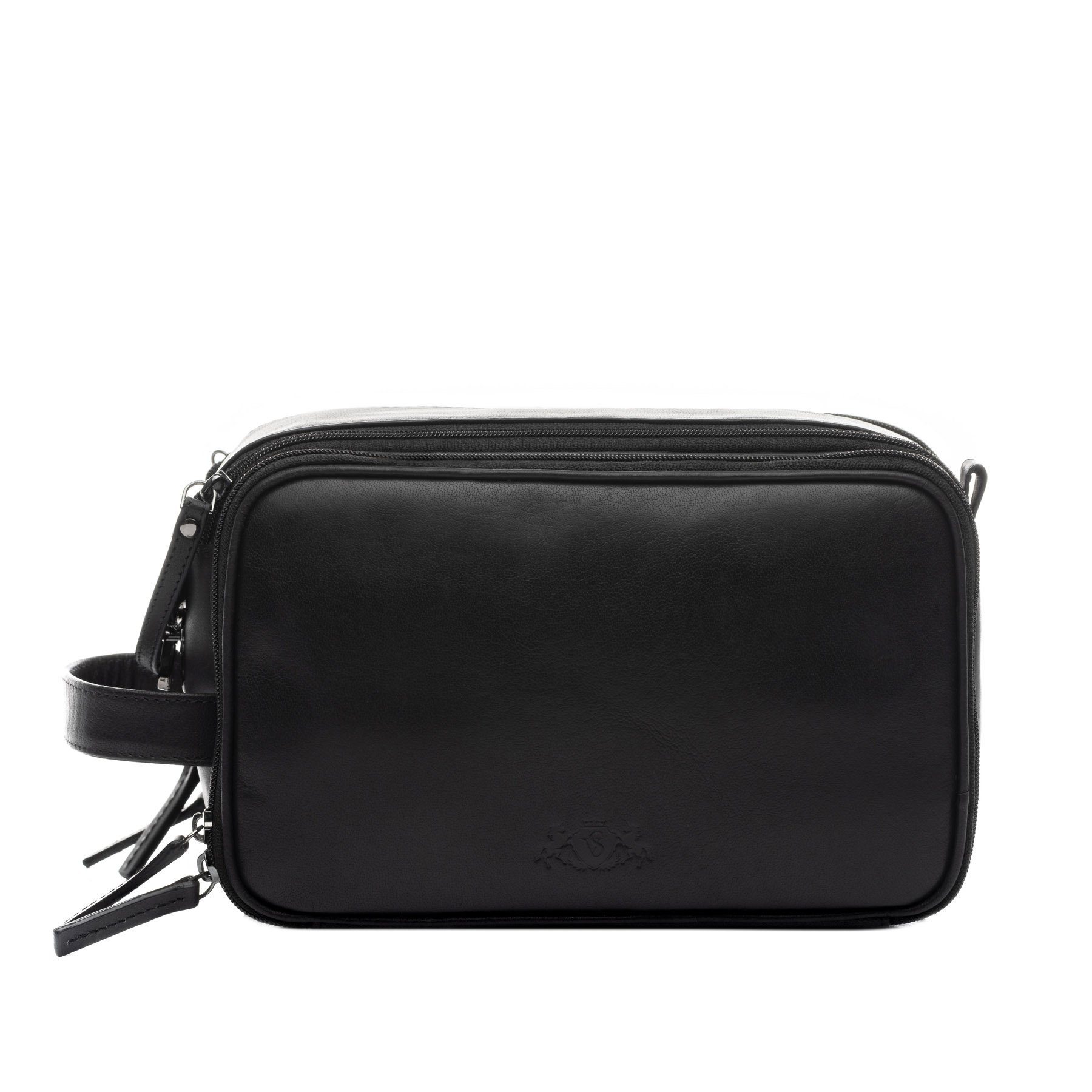 SID & VAIN Kulturbeutel echt Leder Kulturtasche groß schwarz LOUIS, Waschbeutel Echtleder für Damen & Herren, Kosmetiktasche schwarz