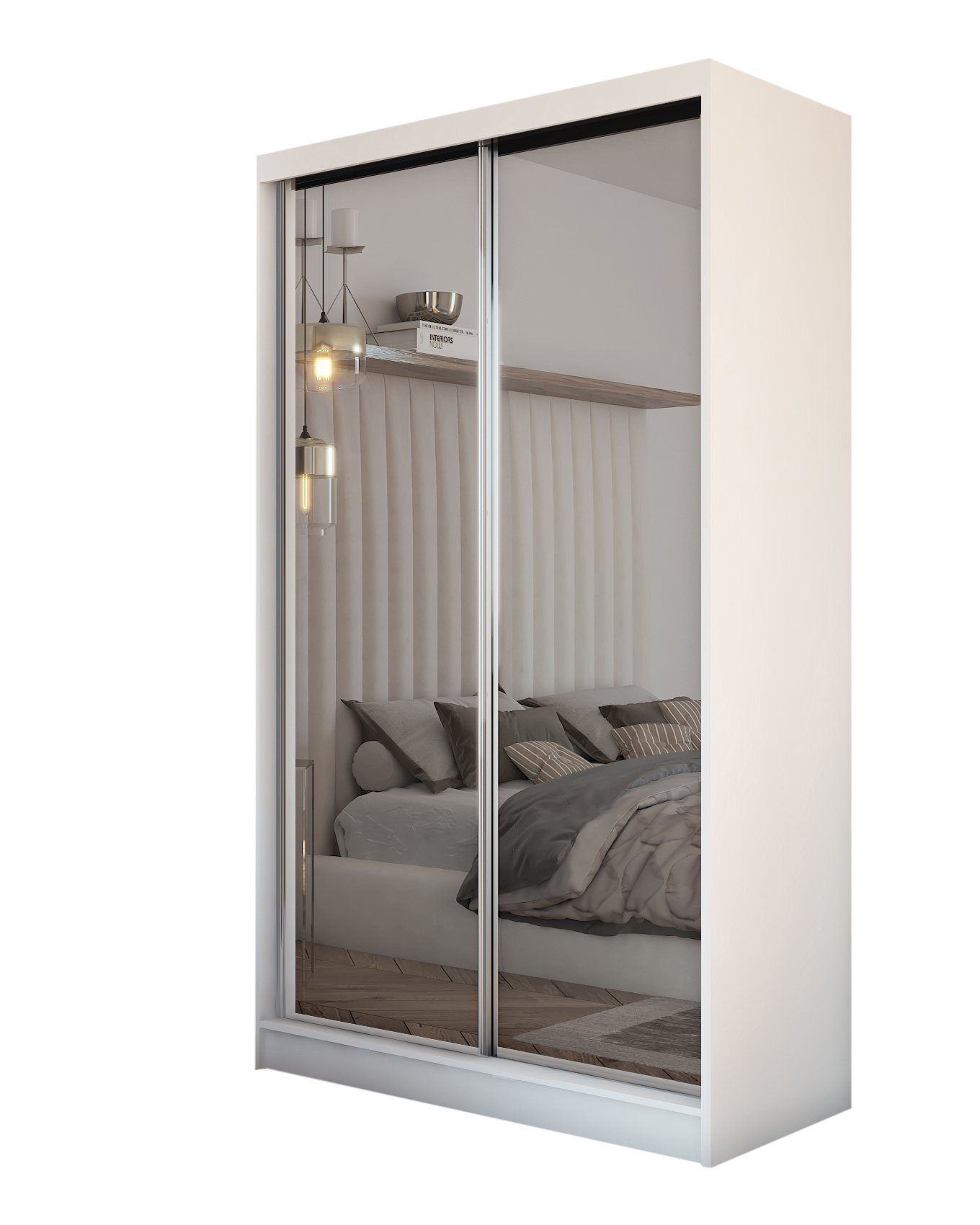 Schwebetürenschrank Spiegel MOLDE 01, Garderobe Weiß 120 cm, Compleo Compleo mit Kleiderschrank