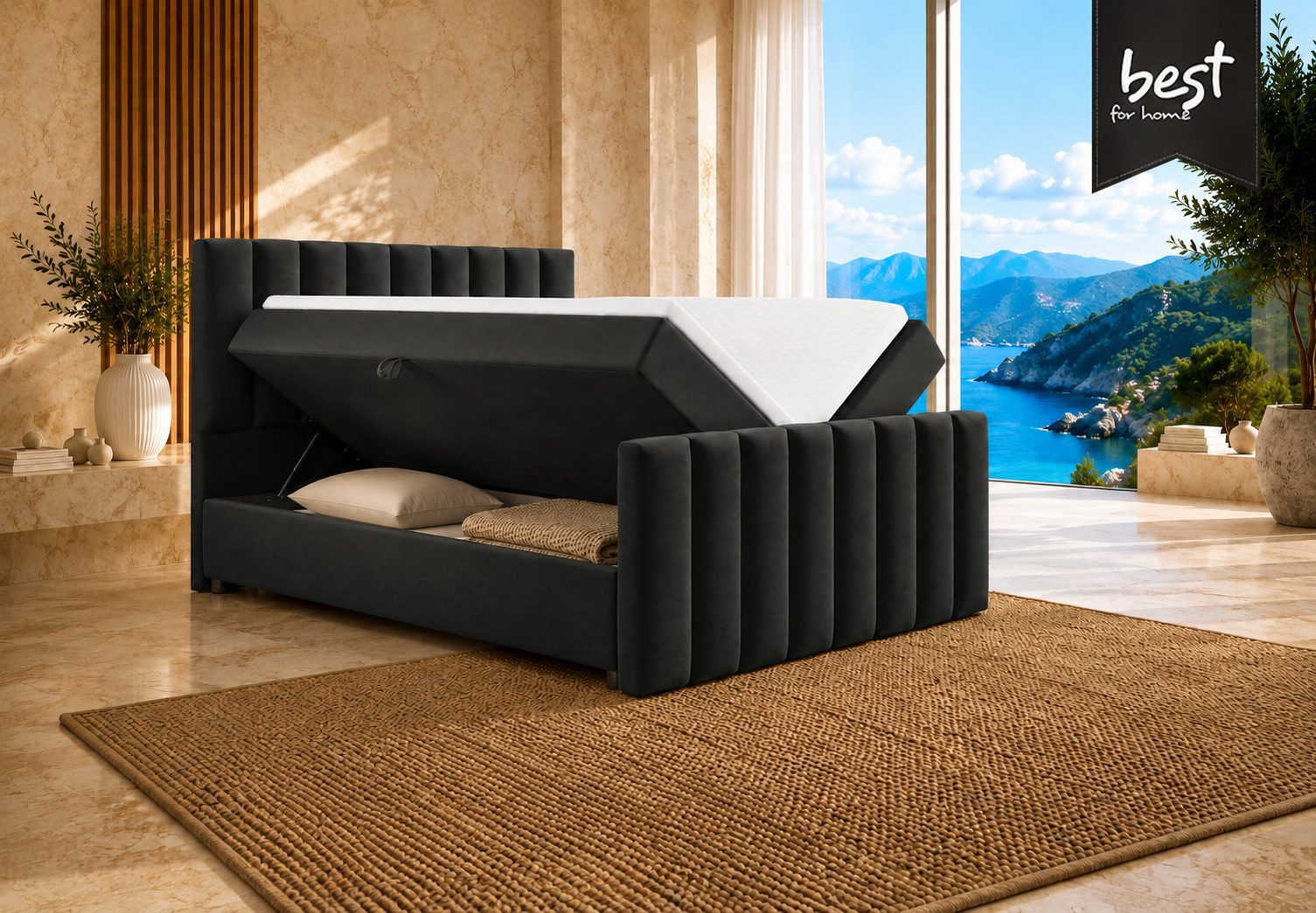 Best for Home Boxspringbett Trinity K10 mit Stauraum, Bonellmatratze & Komfort-Topper (Boxspringbett-Set, 1-St., 140x200 160x200 180x200 200x200 cm), Ergonomischer Schlafkomfort, praktischer Stauraum